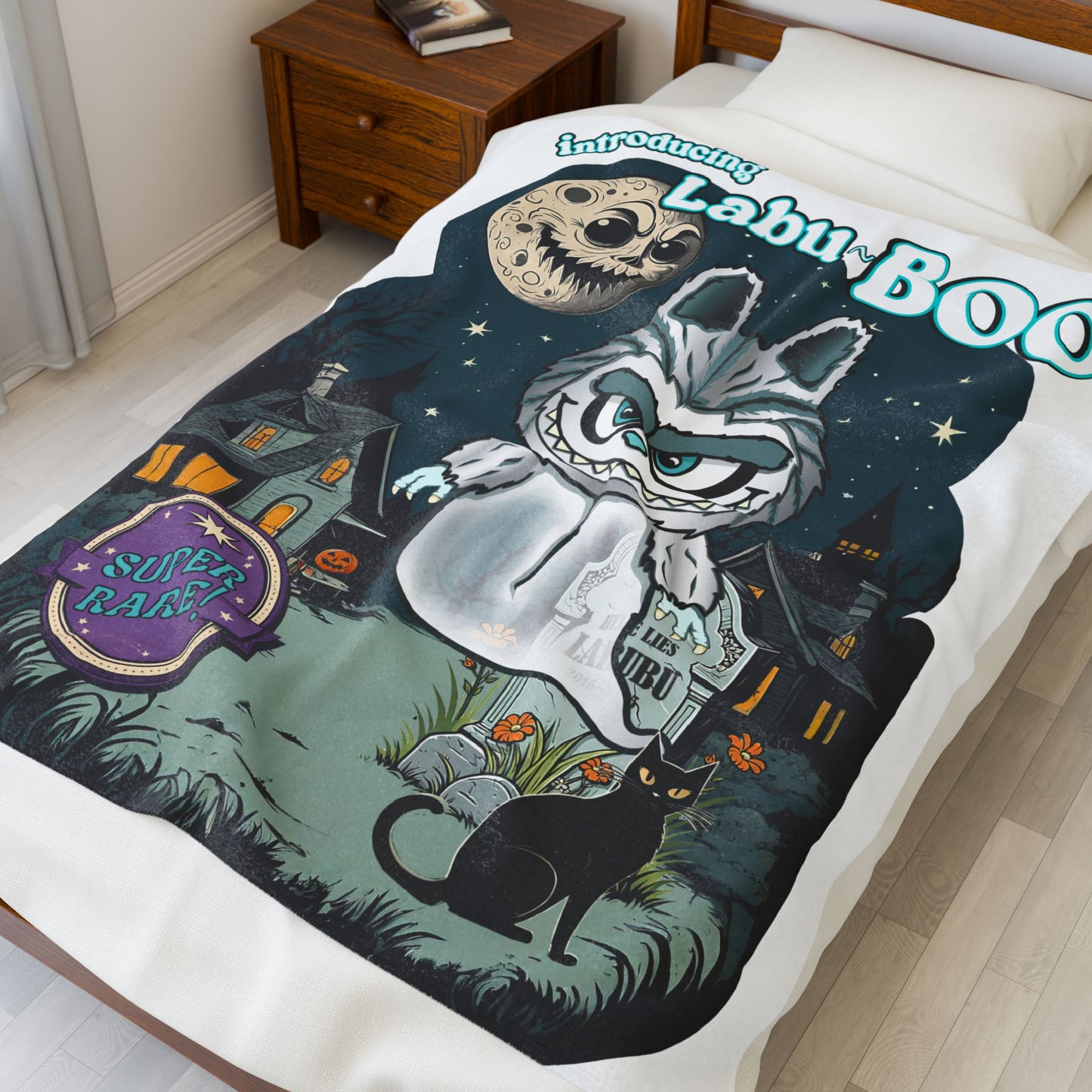 Labu-Boo Velveteen Blanket - Spooky and Charming Halloween Throw, Soft Unique Blanket, Vintage Cartoon Style Design