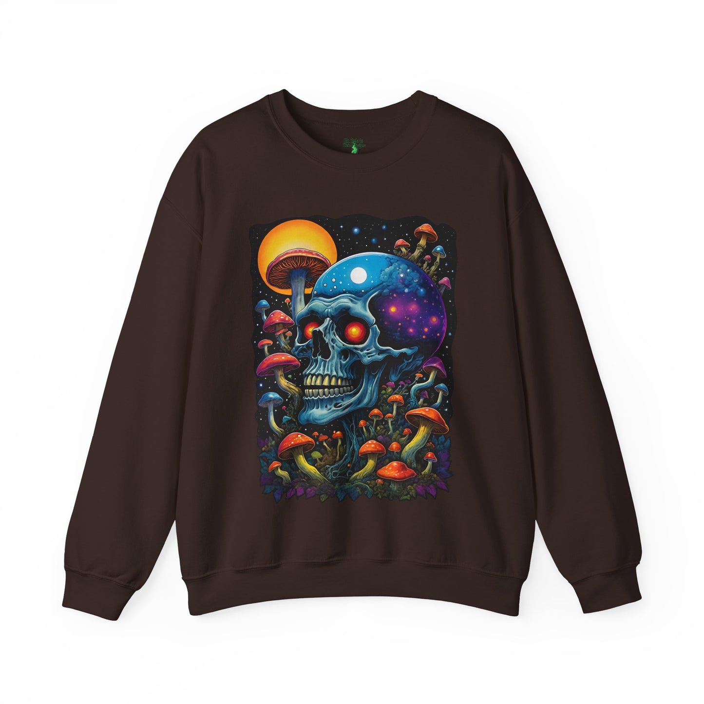 Cosmic Skull Sweatshirt, Unisex Crewneck for Astrology Lovers, Surreal Art Gift, Grunge Aesthetic, Festival Wear, Mushroom Vibes