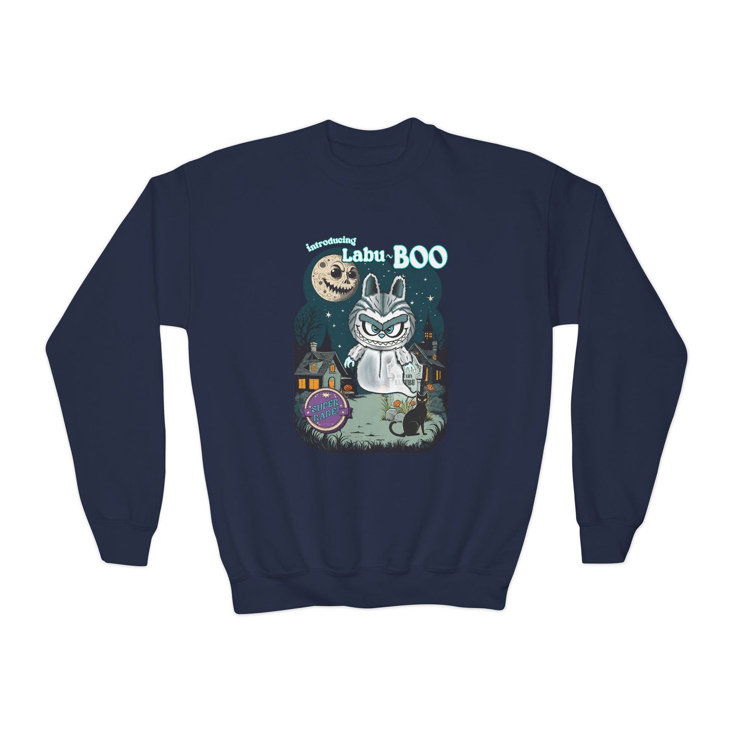 Youth Crewneck Sweatshirt, Labu Boo Kids Ghostly Halloween Vintage Cartoon Sweatshirt, Spooky and Charming Shirt, Halloween Artwork, Unique