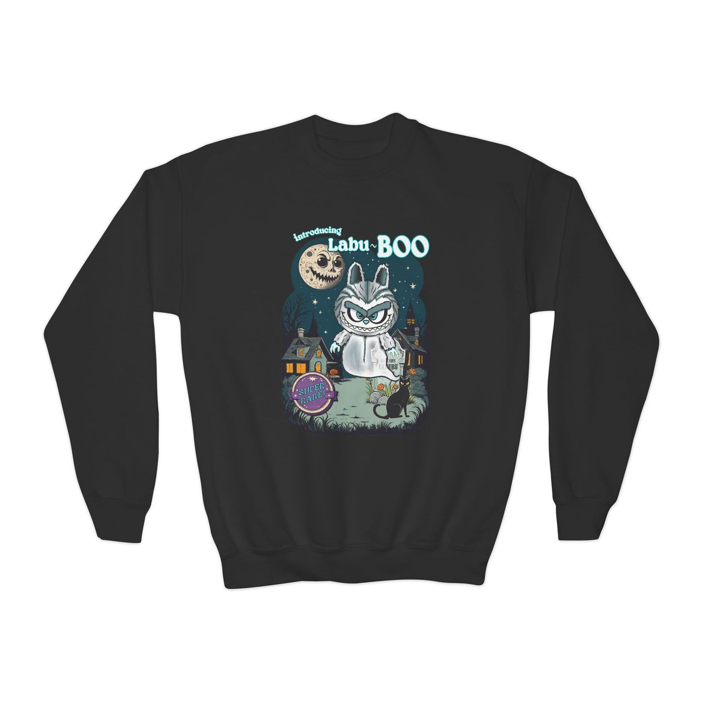 Youth Crewneck Sweatshirt, Labu Boo Kids Ghostly Halloween Vintage Cartoon Sweatshirt, Spooky and Charming Shirt, Halloween Artwork, Unique