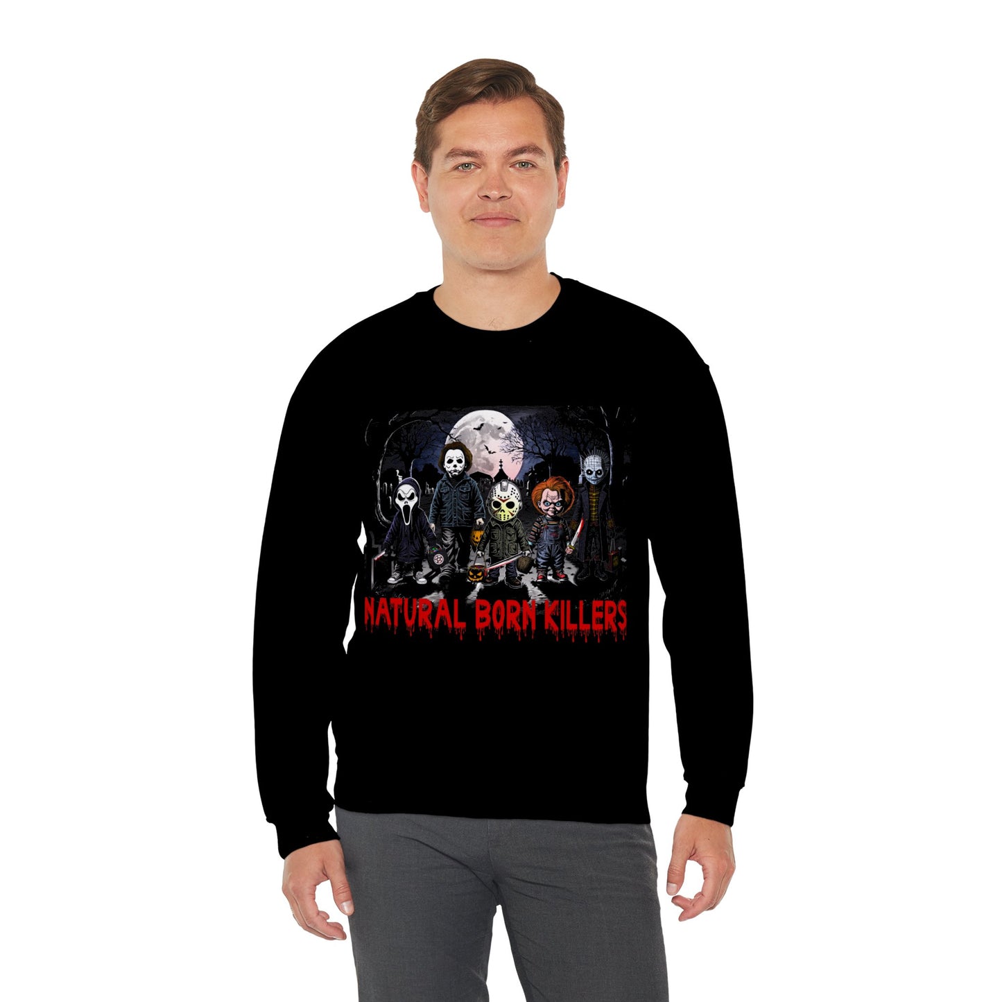 Natural Born Killers sweatshirt, Movie Murders crew neck sweatshirt, Ghostface sweatshirt, Jason Voorhees, Michael Myers, Chucky , Pinhead, Halloween sweatshirt, Unisex Heavy Blend™ Crewneck Sweatshirt
