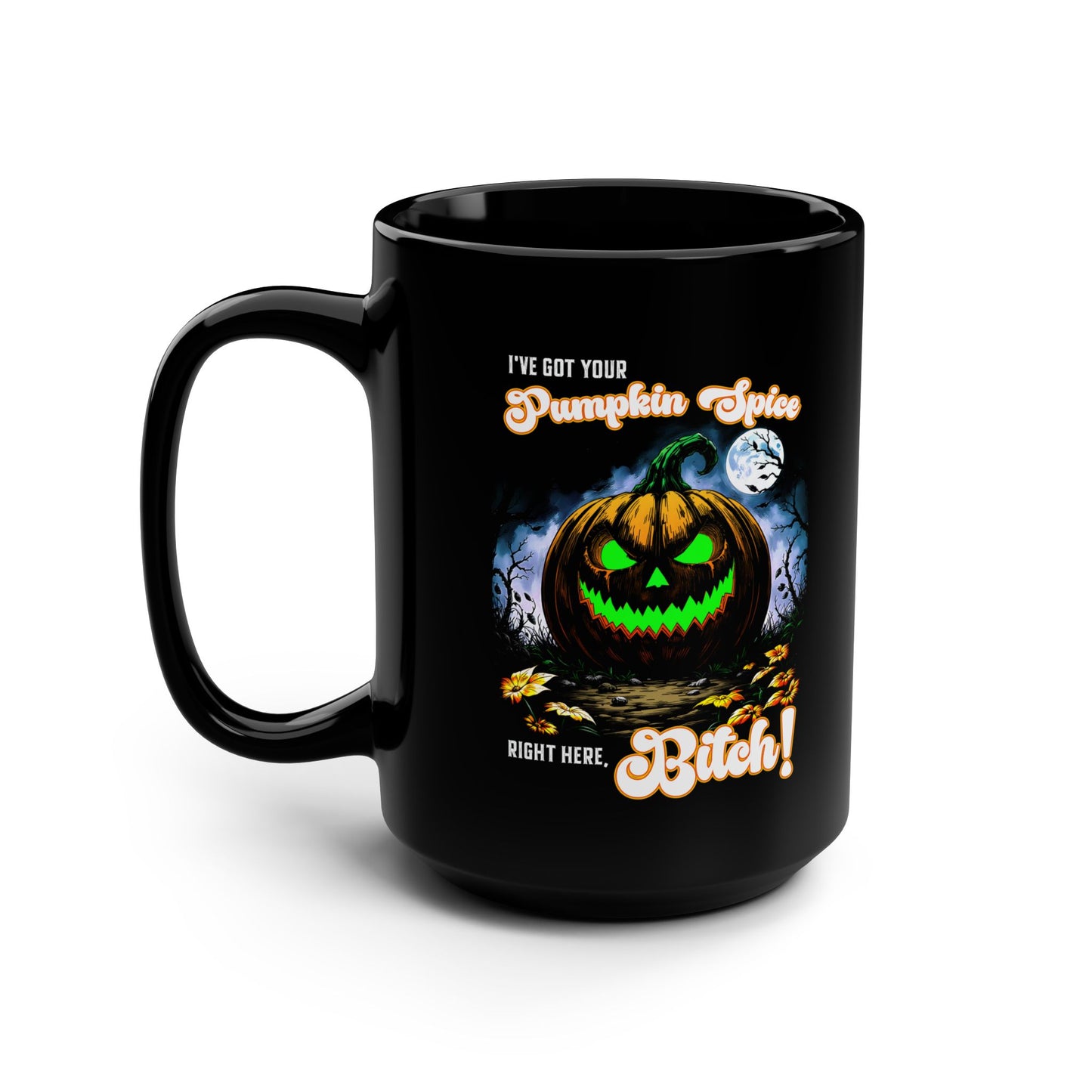 Spooky Pumpkin Spice Mug: 15oz Black Coffee Cup for Halloween, Fall Decor, Witchy Gifts, Autumn Vibes, Dark Humor