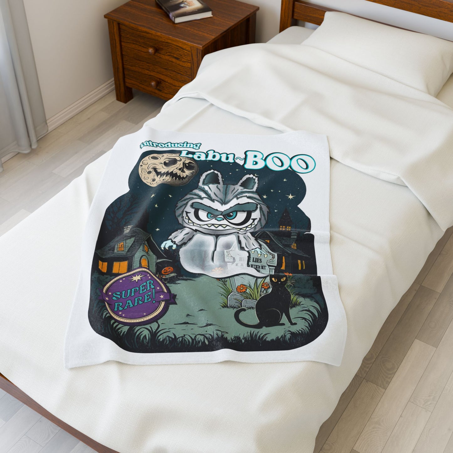 Labu-Boo Velveteen Blanket - Spooky and Charming Halloween Throw, Soft Unique Blanket, Vintage Cartoon Style Design