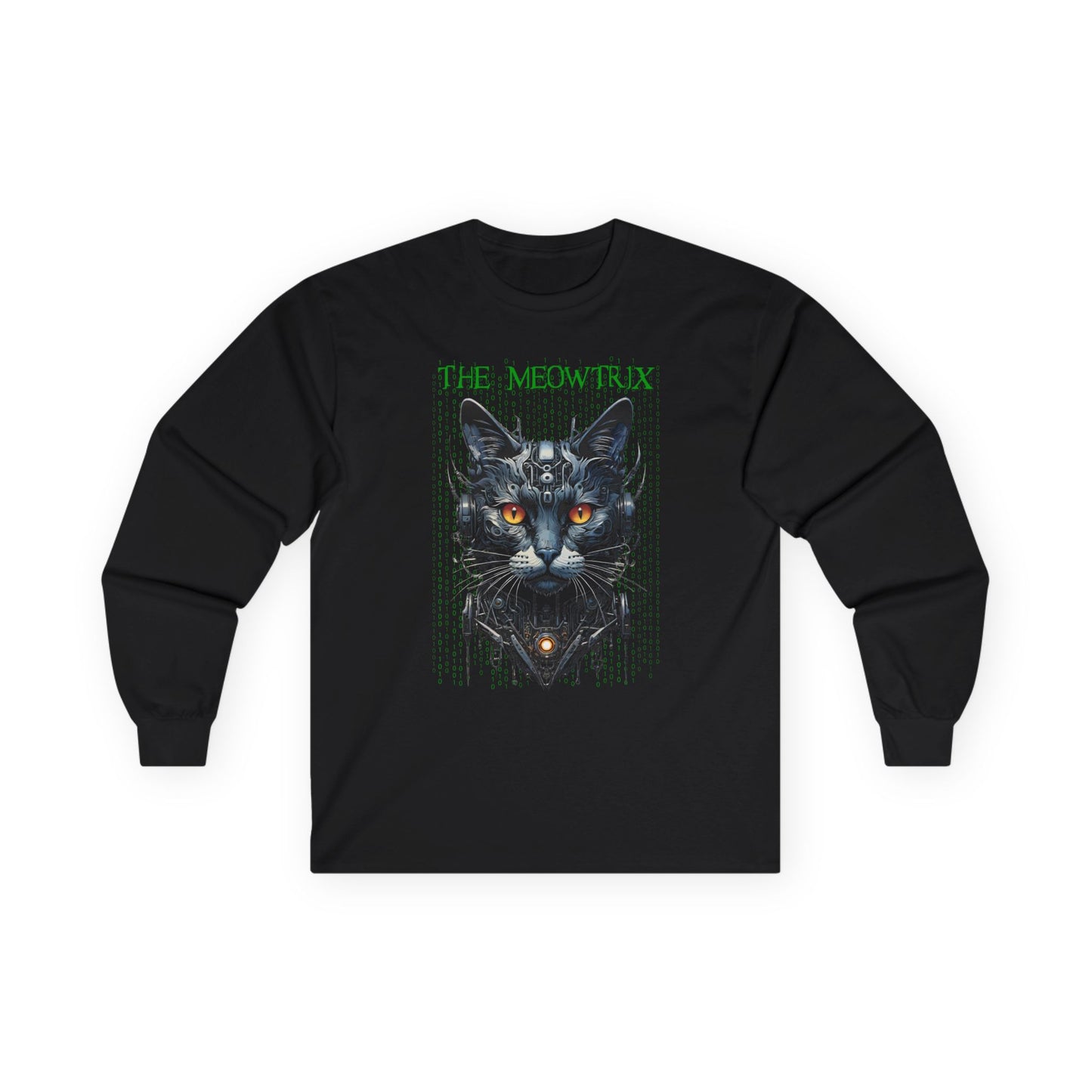 Matrix Cat Parody Tee, Funny Meowtrix Movie T-Shirt for Cat Lovers, Unisex Cotton Long Sleeve Shirt, Humorous Gift for Matrix Fans, Casual
