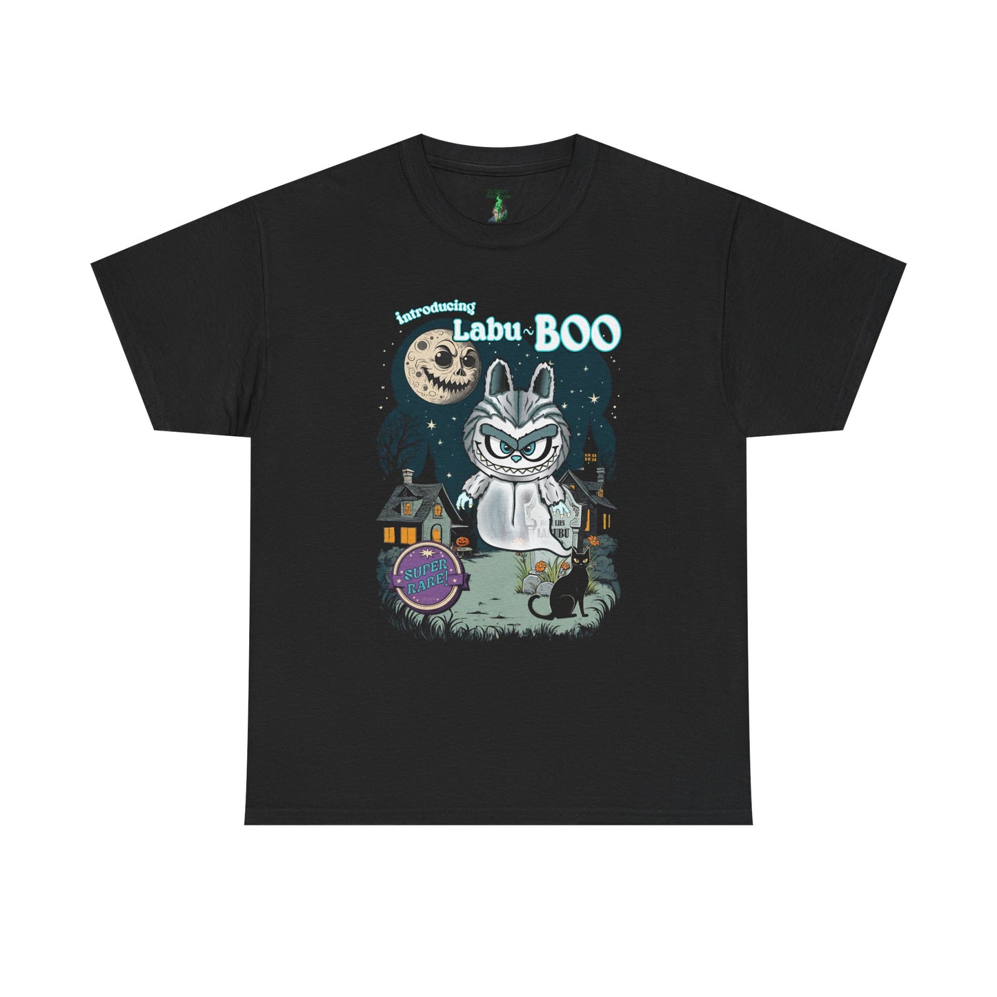 Labu Boo Unisex Tee, Ghostly Charm Tshirt, Vintage Cartoon Style Shirt, Parody Labubu Top, Halloween Costume