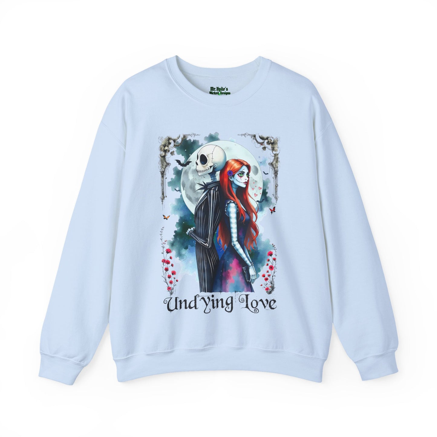 Unisex Undying Love Crewneck Sweatshirt, Romantic Gift, Halloween Apparel, Cozy Casual Wear, Everyday Style, Unique Couple Sweatshirt