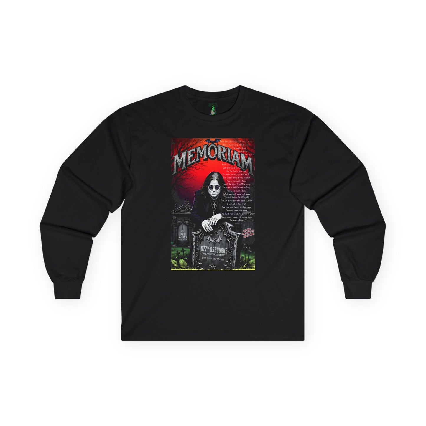 Ozzy Osbourne Memoriam Long Sleeve Tee, Black Band Tee, Rock and Roll T-Shirt, Music Concert Apparel, Goth Clothing