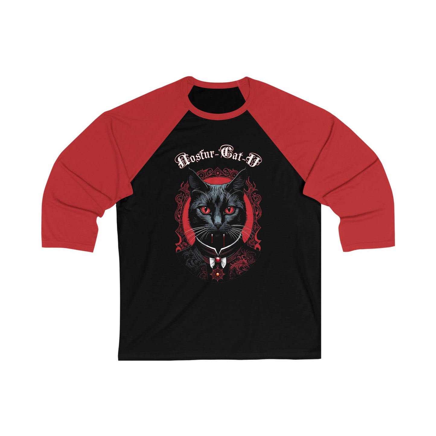 Nosfur-Cat-U, Gothic Cat Vampire Tee, Vintage Cat Lover Shirt, Unisex 3/4 Sleeve Tee, Ideal for Pet Lovers, Halloween Tee, Cat Mom Gift