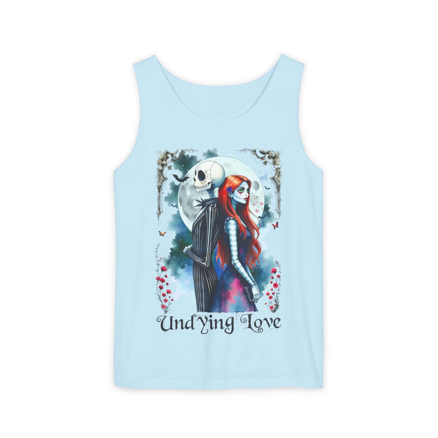 Undying Love Unisex Tank Top, Jack and Sally Halloween Couple Tee, Gothic Love Shirt, Halloween Christmas Fan Gift, Block Party Envy