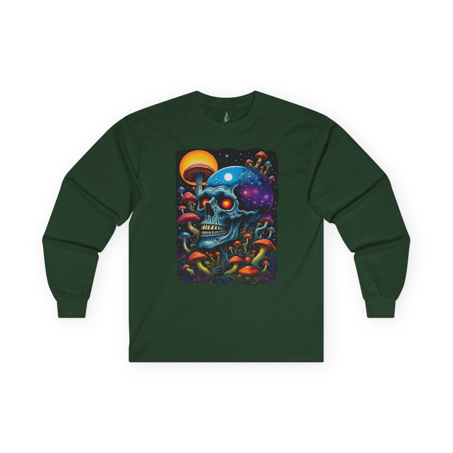 Cosmic Skull Long Sleeve Tee, Psychedelic Shirt, Magic Mushroom Art Tee, Unisex Graphic Tee, Halloween Gift, Festival Wear