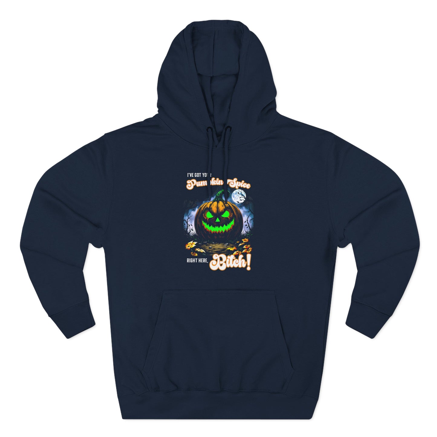 Halloween Three-Panel Fleece Hoodie, Spooky Jack-O'-Lantern & Pumpkin Spice, Festive Fall Apparel, Funny Unisex Sweatshirt, Cozy Seasonal