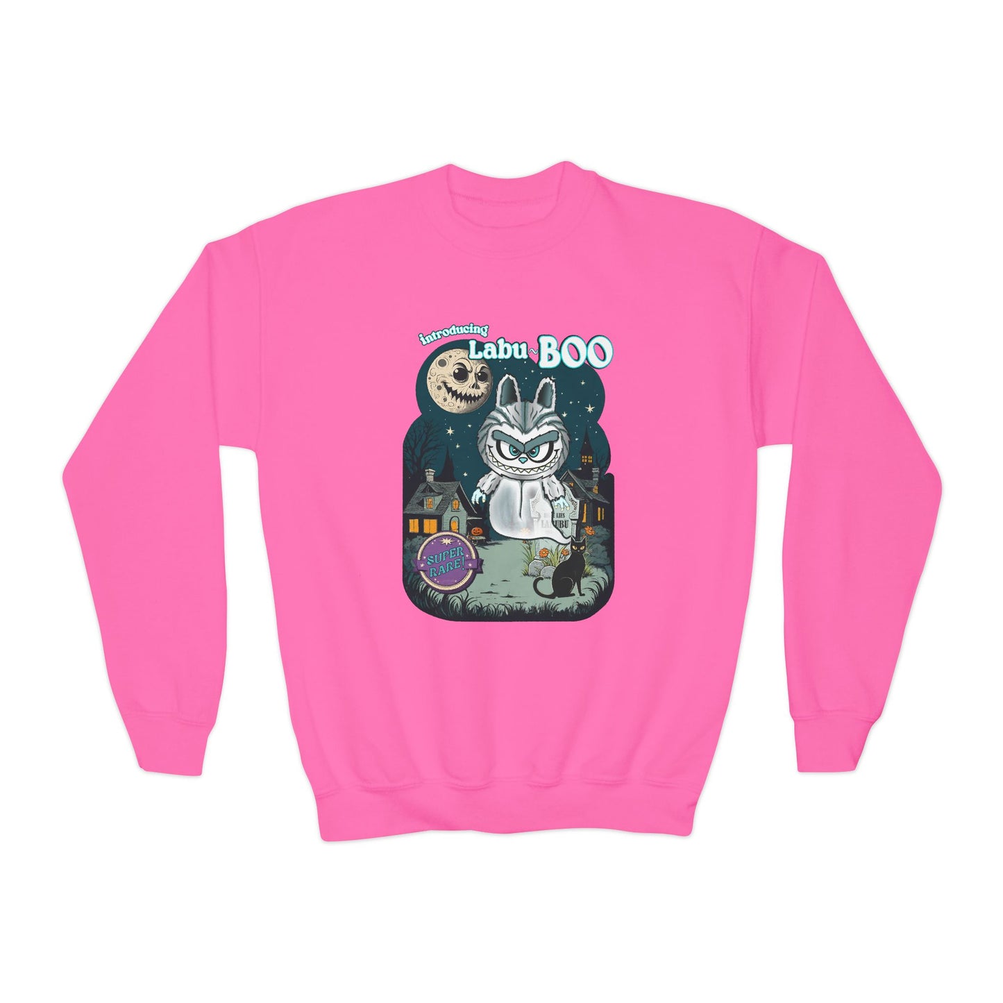 Youth Crewneck Sweatshirt, Labu Boo Kids Ghostly Halloween Vintage Cartoon Sweatshirt, Spooky and Charming Shirt, Halloween Artwork, Unique