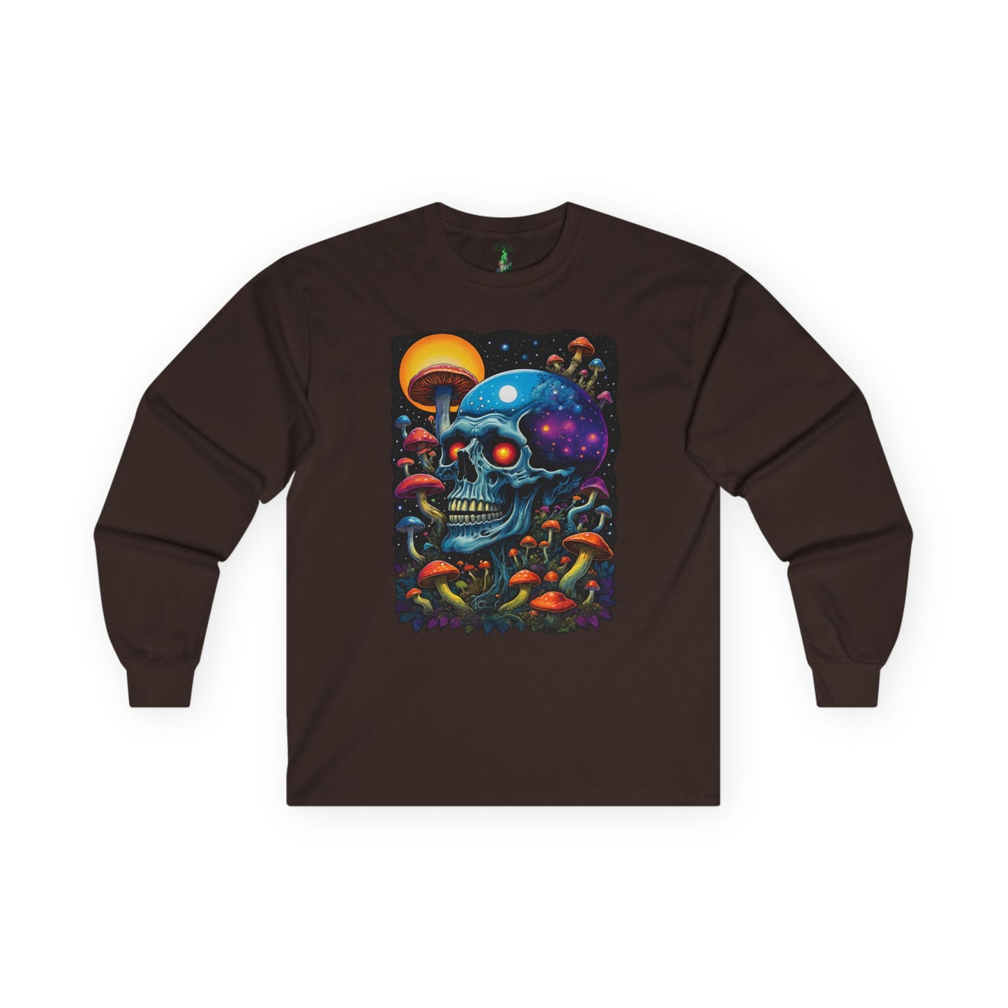 Cosmic Skull Long Sleeve Tee, Psychedelic Shirt, Magic Mushroom Art Tee, Unisex Graphic Tee, Halloween Gift, Festival Wear