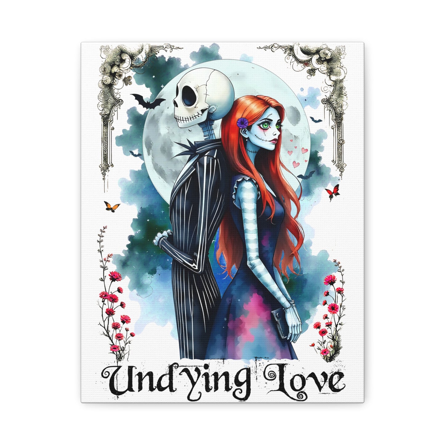 Jack and Sally Undying Love Canvas Painting, Jack and Sally Halloween Gothic Wal Art, Matte Canvas, Stretched, Christmas Fan Art
