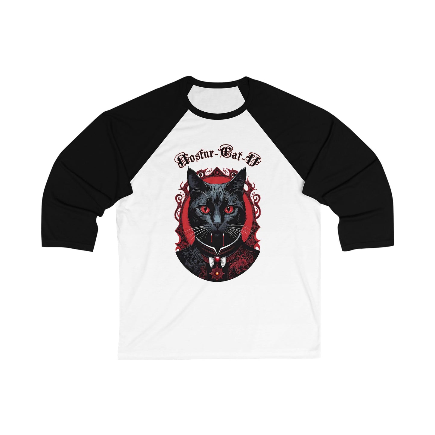 Nosfur-Cat-U, Gothic Cat Vampire Tee, Vintage Cat Lover Shirt, Unisex 3/4 Sleeve Tee, Ideal for Pet Lovers, Halloween Tee, Cat Mom Gift