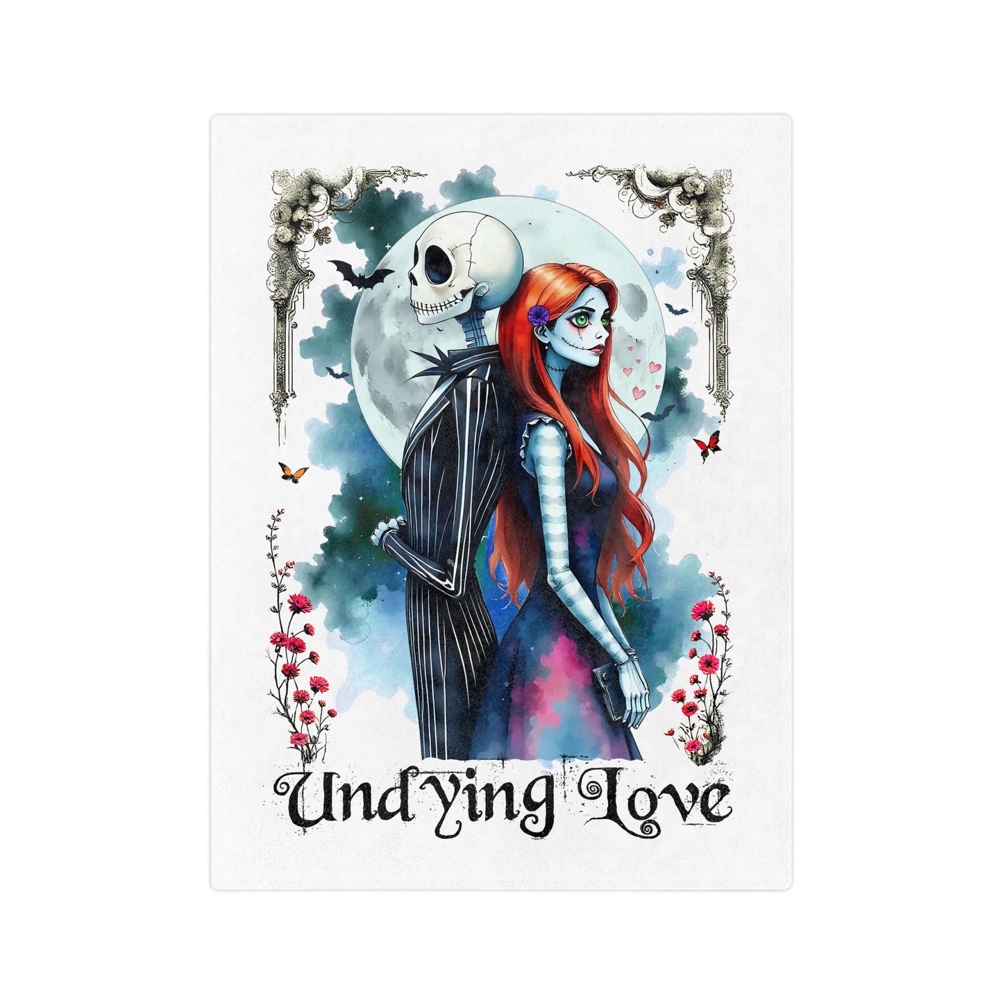 Undying Love Velveteen Microfiber Blanket, Cozy Home Décor, Gothic Gift, Jack and Sally Blanket