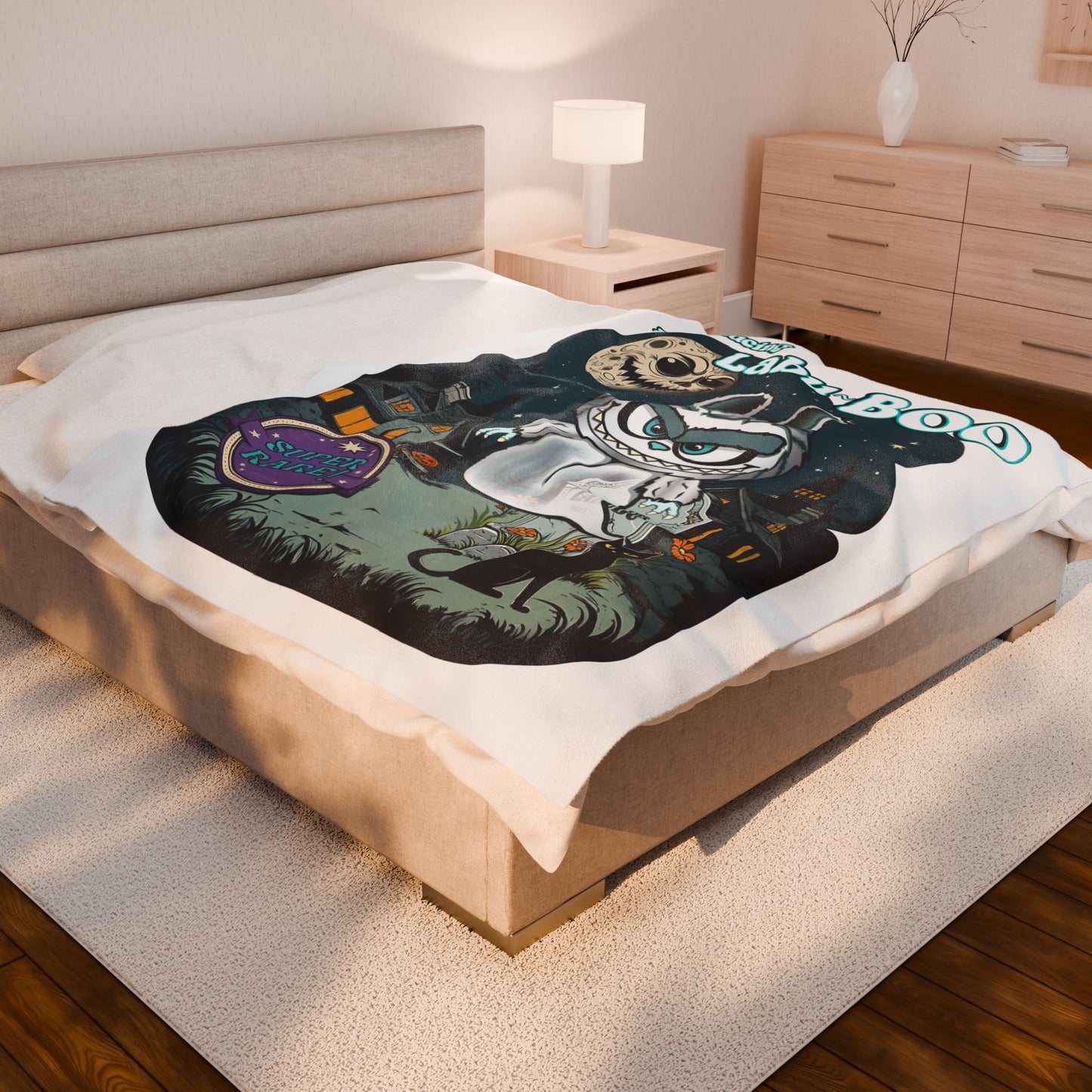 Labu-Boo Velveteen Blanket - Spooky and Charming Halloween Throw, Soft Unique Blanket, Vintage Cartoon Style Design