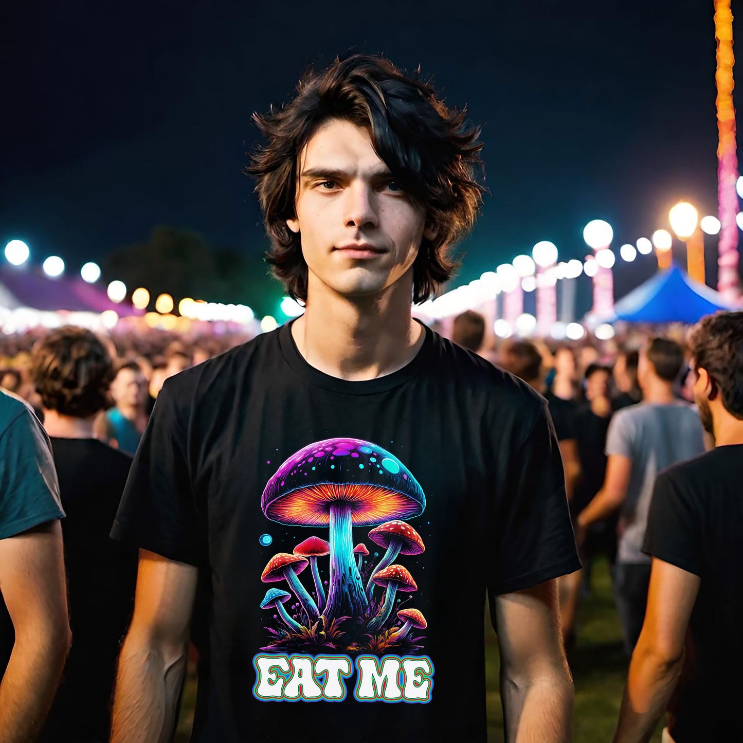 Psychedelic Mushroom T-Shirt, Eat Me T-shirt, Alice in Wonderland, Groovy Gift, Music Festival Tee, Magic Mushroom shirt, Gildan Softstyle T-shirt