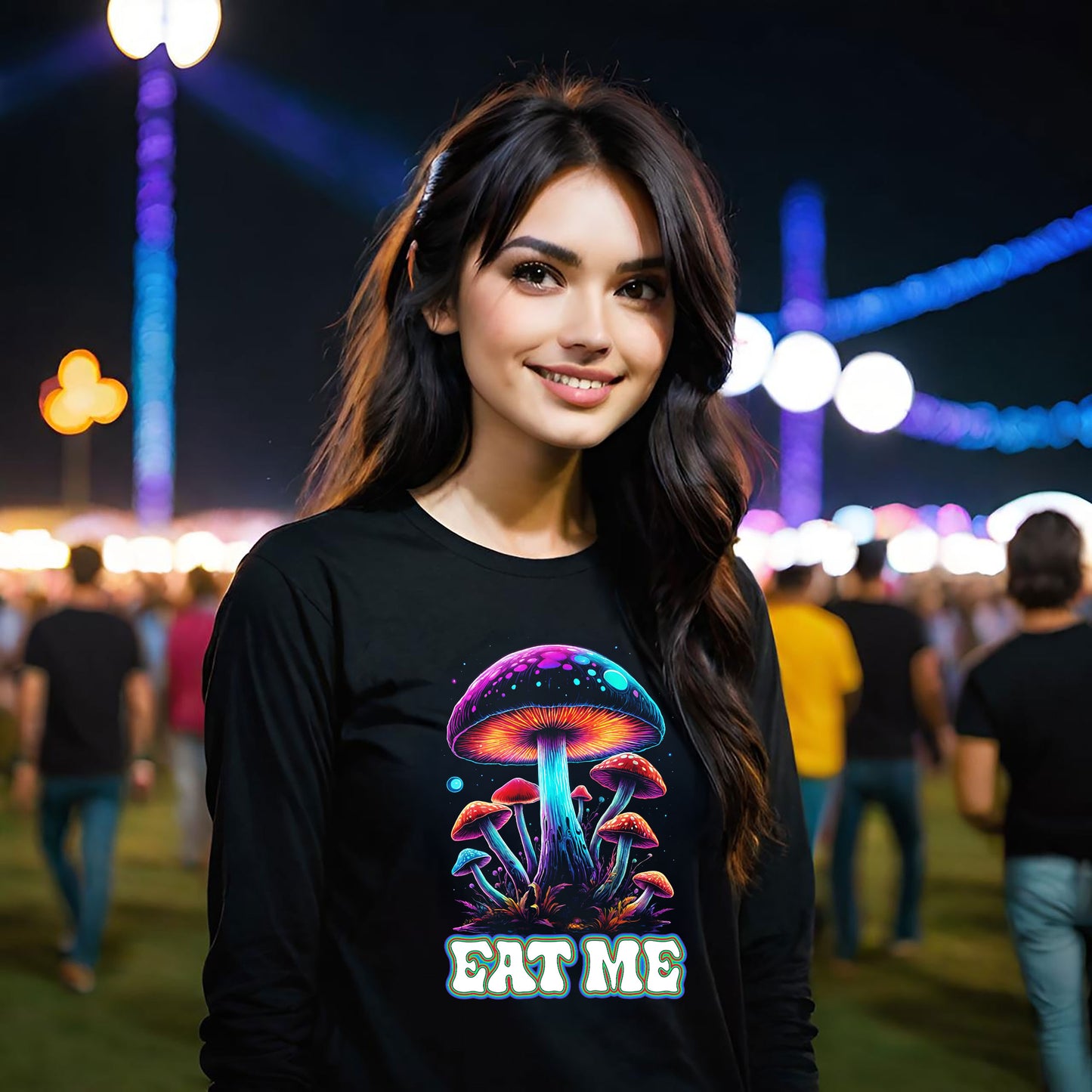 Psychedelic Mushroom T-Shirt, Eat Me T-shirt, Alice in Wonderland, Groovy Gift, Music Festival Tee, Magic Mushroom shirt, Unisex Ultra Cotton Long Sleeve Tee