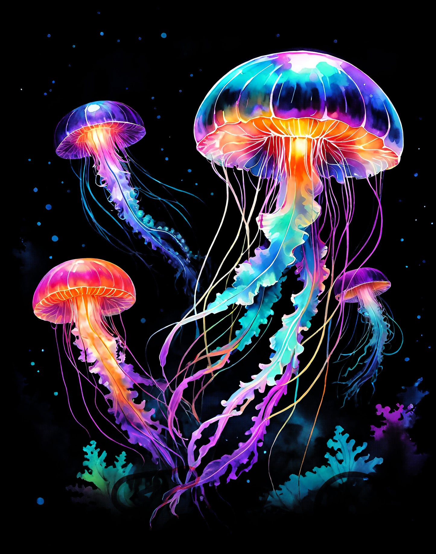 Colorful Jellyfish Unisex Softstyle T-Shirt - Ocean Vibes Tee - Salt Life Shirt, Black Light Tee