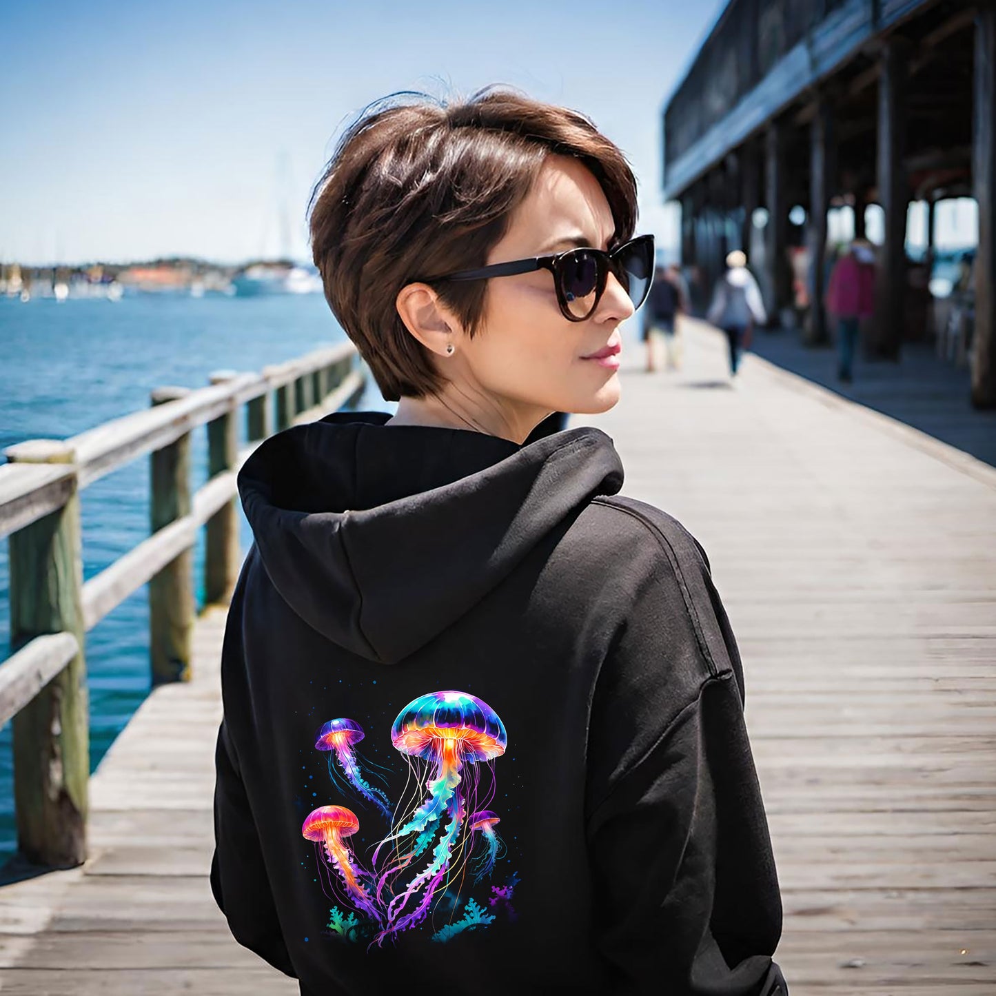 Cozy Jellyfish Graphic Hoodie -Colorful 2-sided Hooded Sweatshirt -Jelly Hoodie