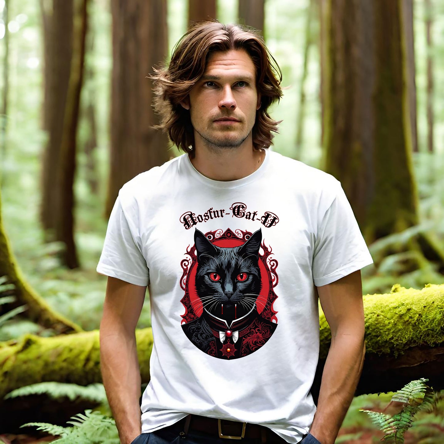 Nosfur-Cat-U Gothic Cat Unisex Heavy Cotton Tee, Vampire Feline Lord, Horror Movie Shirt, Gothic Cat Lover Gift, Hilarious Tee