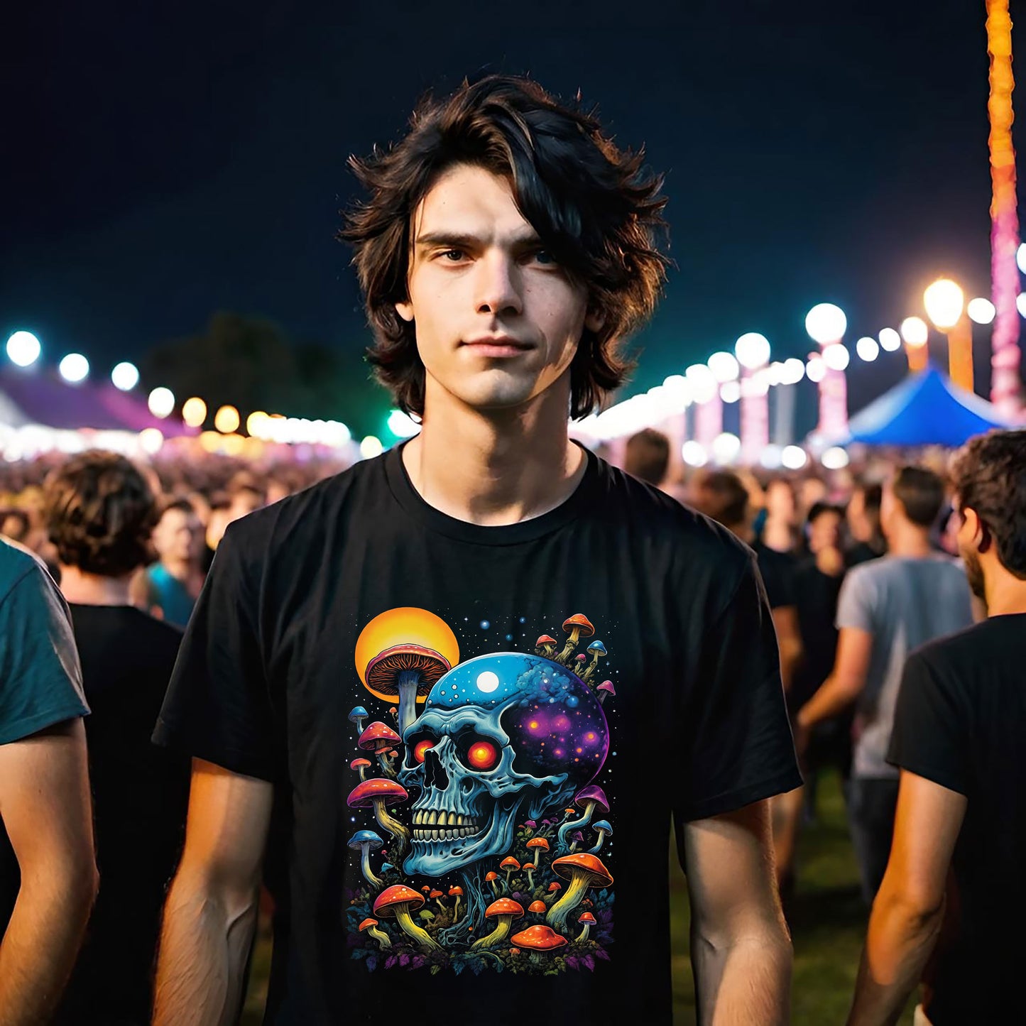 Magic Mushroom Skull Tee, Trippy Shirt, Psychedelic Tshirt, Artistic Clothing, Festival Apparel