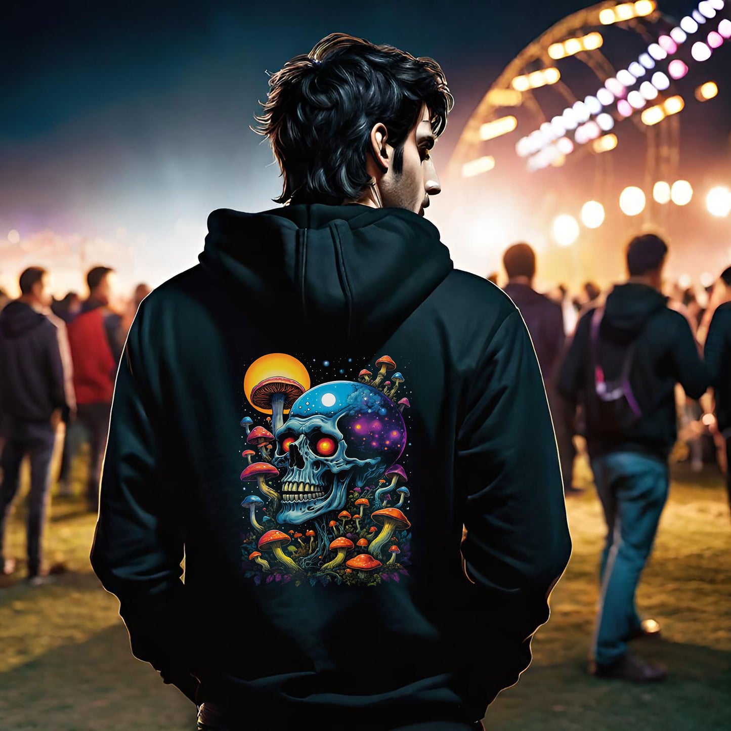Magic Mushroom Skull Sweatshirt, Trippy Hoodie for Festivals and Relaxing, Unique Gift for Adults, Expressive Artistic Clothing, Cosmically