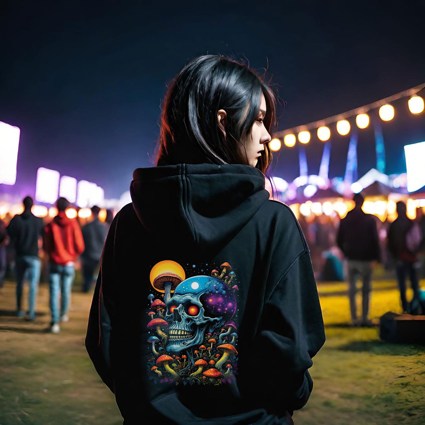 Magic Mushroom Skull Sweatshirt, Trippy Hoodie for Festivals and Relaxing, Unique Gift for Adults, Expressive Artistic Clothing, Cosmically