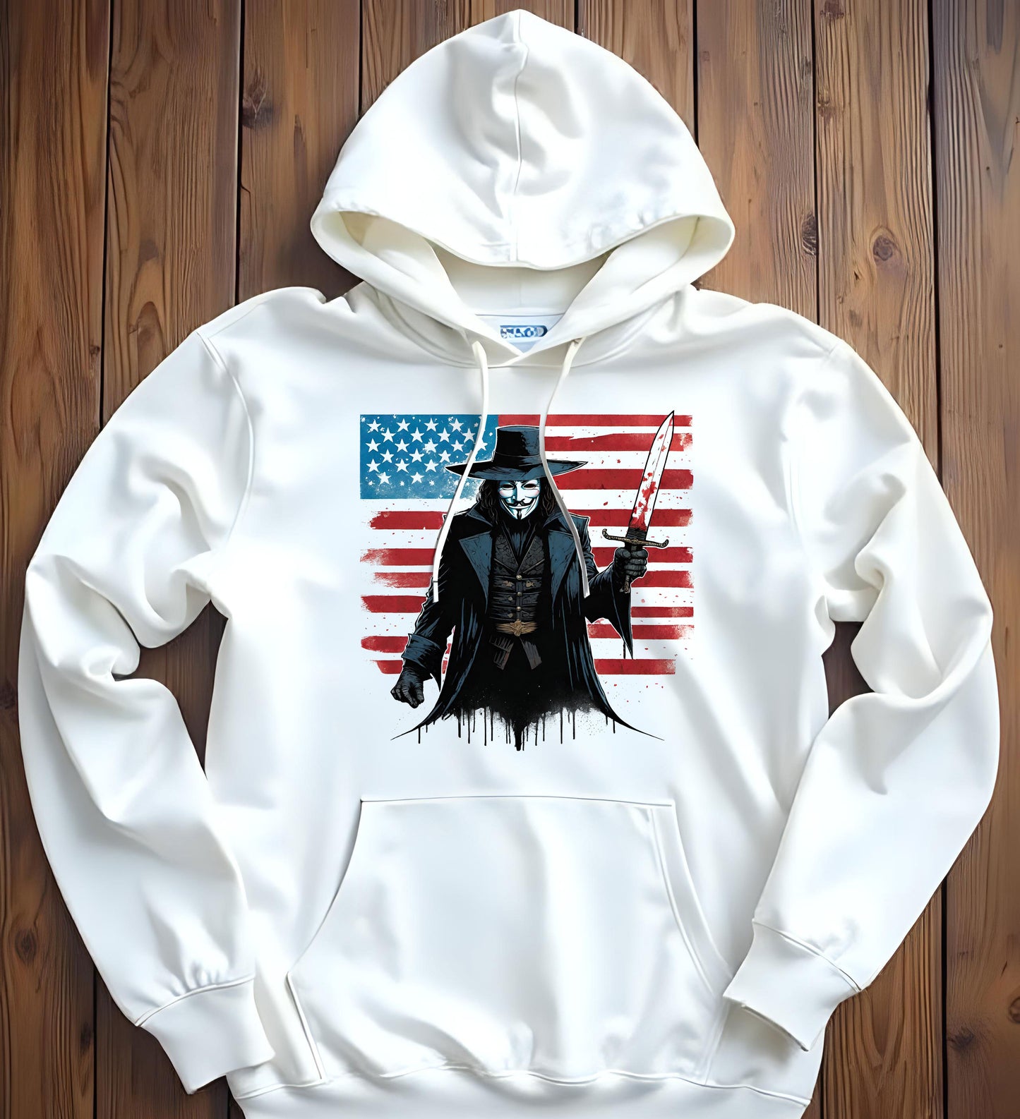 V for Vendetta Hoodie with Character Print, Unisex Sweatshirt, Patriotic Gift for Independence Day, Warm Hoodies for fall