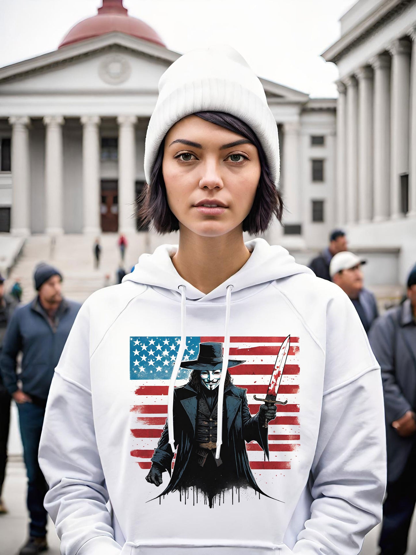 V for Vendetta Hoodie with Character Print, Unisex Sweatshirt, Patriotic Gift for Independence Day, Warm Hoodies for fall