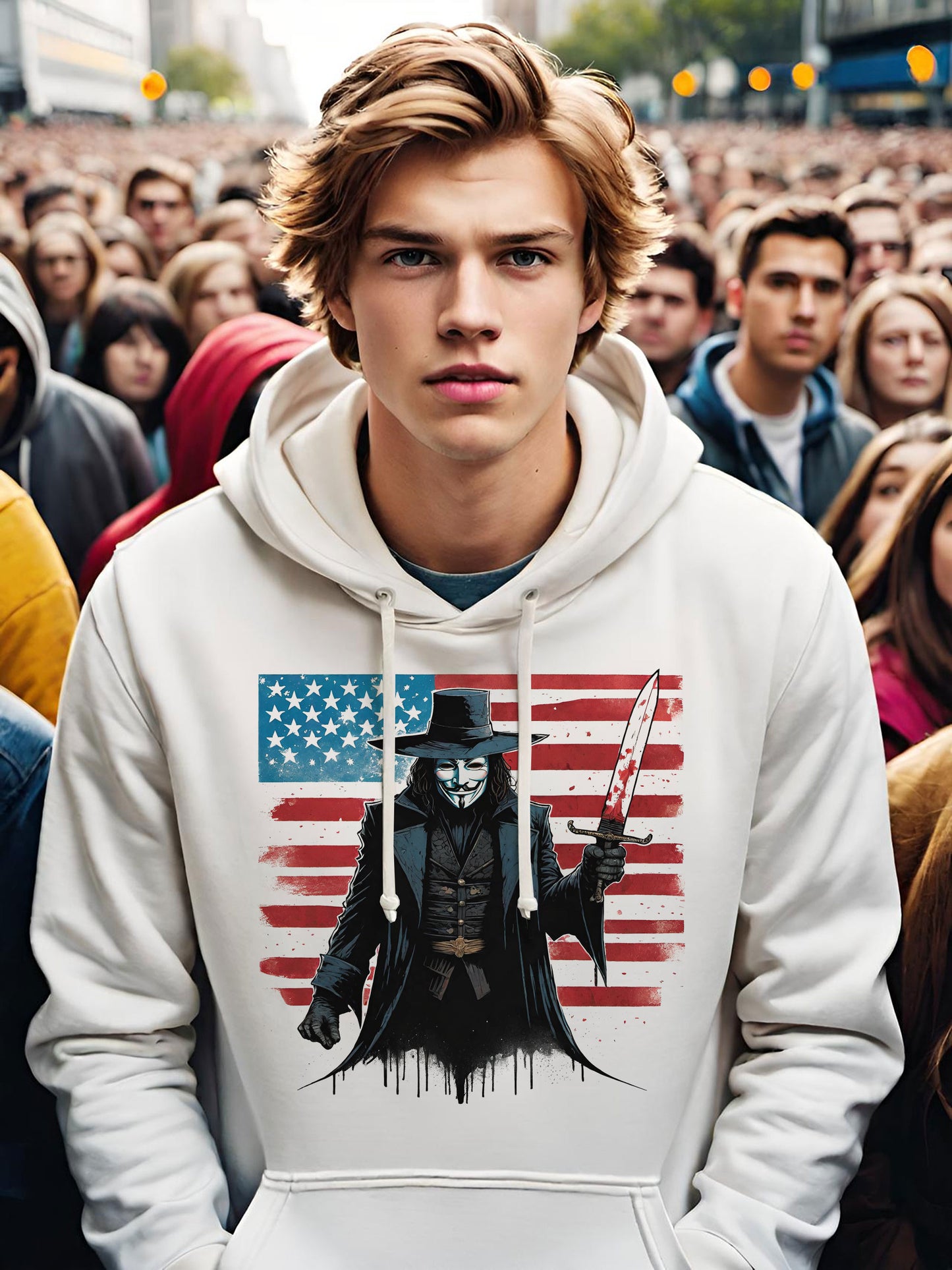 V for Vendetta Hoodie with Character Print, Unisex Sweatshirt, Patriotic Gift for Independence Day, Warm Hoodies for fall