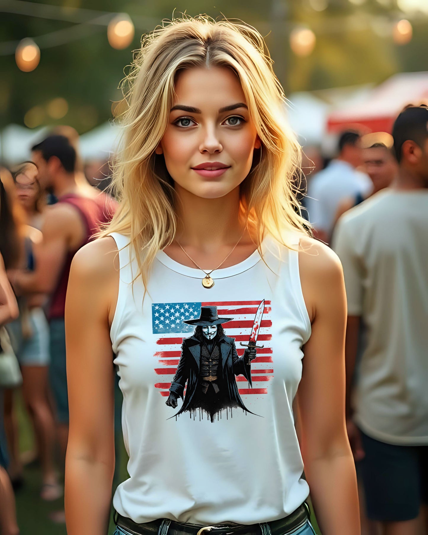 V for Vendetta Tee, American Flag Tank Top, Patriotic Summer Sleeveless Shirt for Men and Women, Independence Day Apparel, National