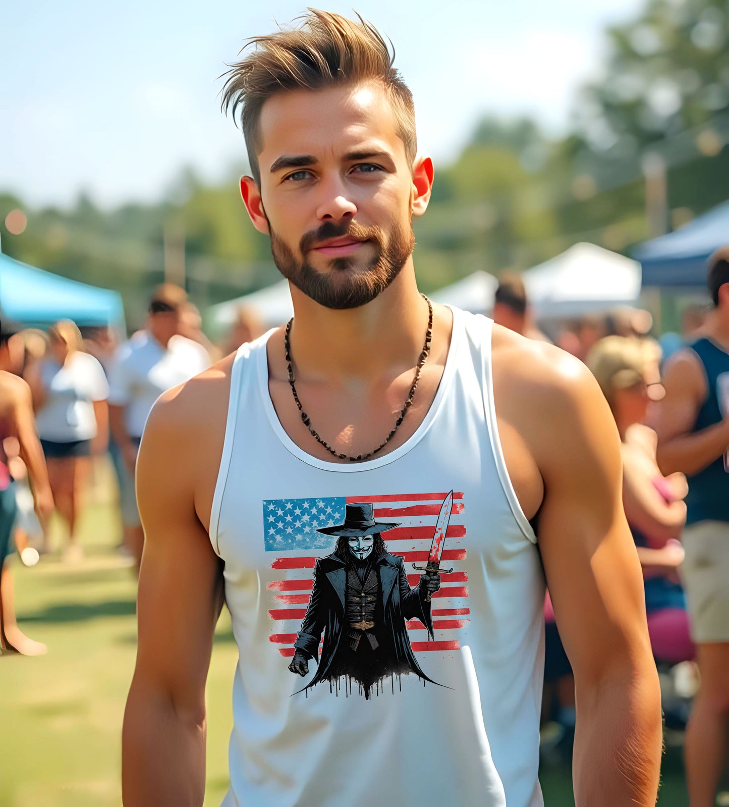 V for Vendetta Tee, American Flag Tank Top, Patriotic Summer Sleeveless Shirt for Men and Women, Independence Day Apparel, National