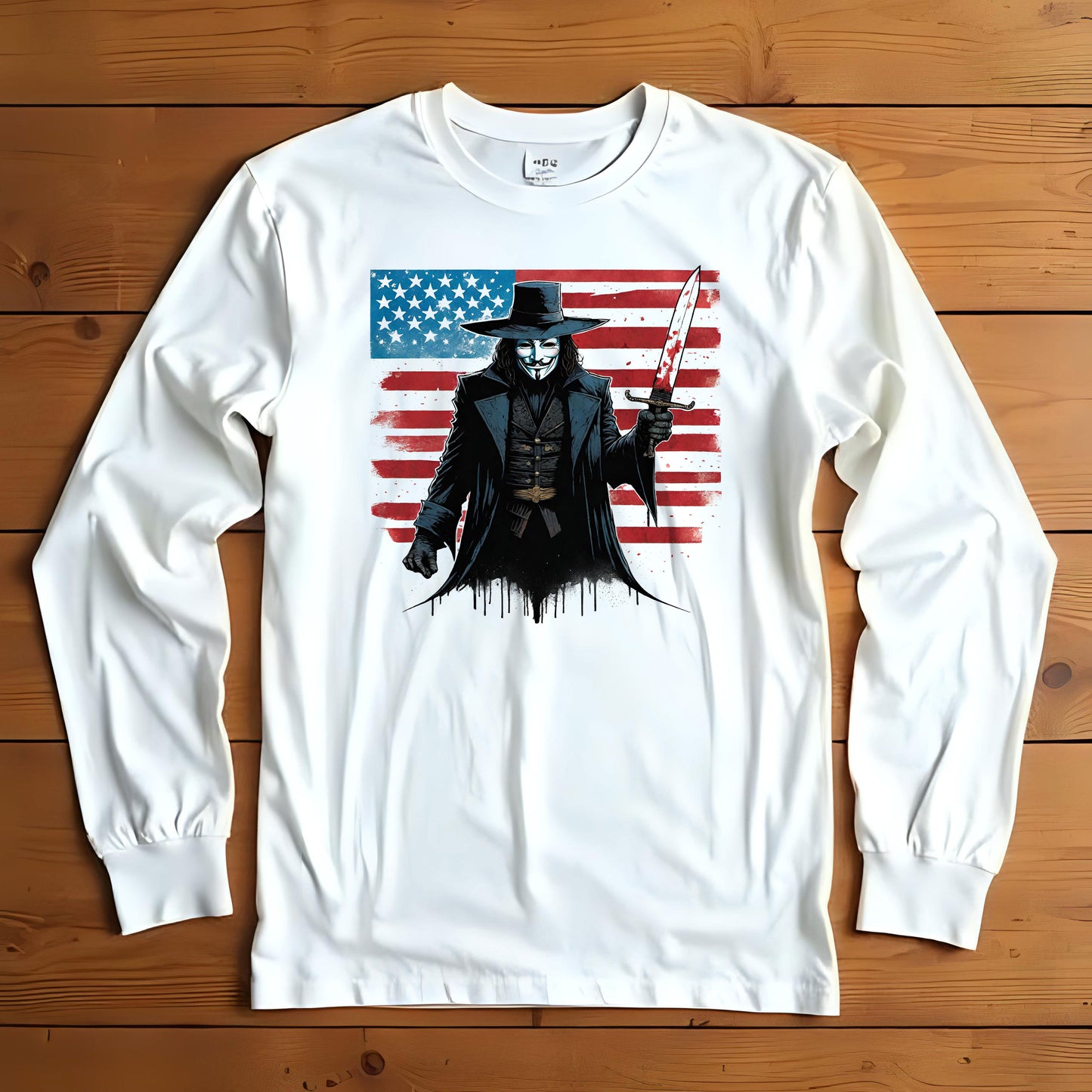 V for Vendetta Long Sleeve Tee, Unisex Graphic Tee, Vintage Style Shirt, Protest Apparel, Independence Day Gift, Bold Statement Wear