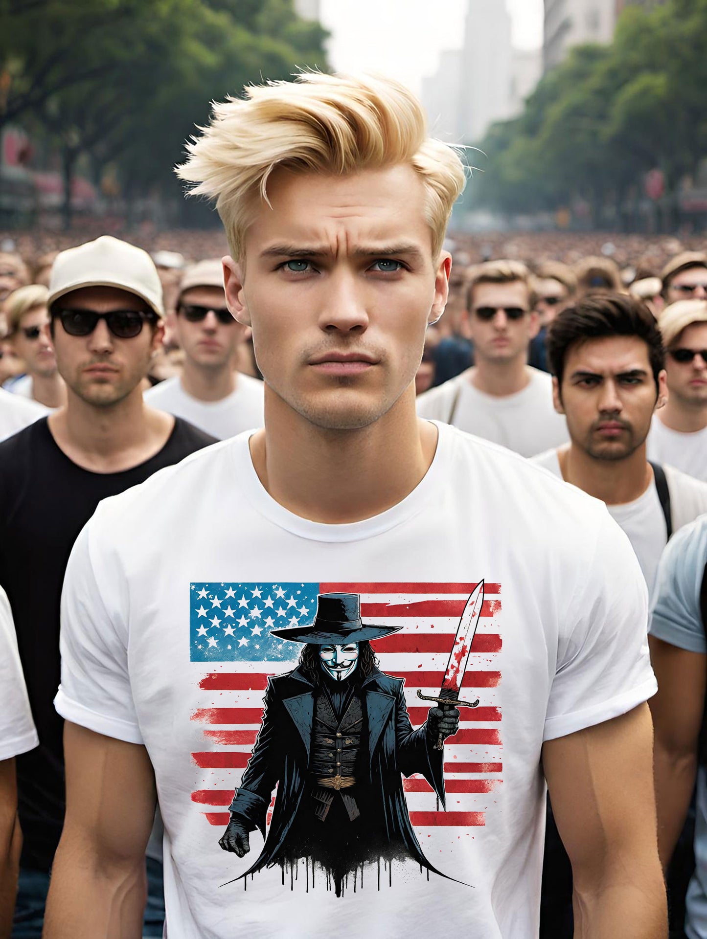 V for Vendetta Tee, Patriotic Graphic Tee, Unisex Heavy Cotton Tee, American Flag Shirt, 4th of July Gift, Independence Day Apparel