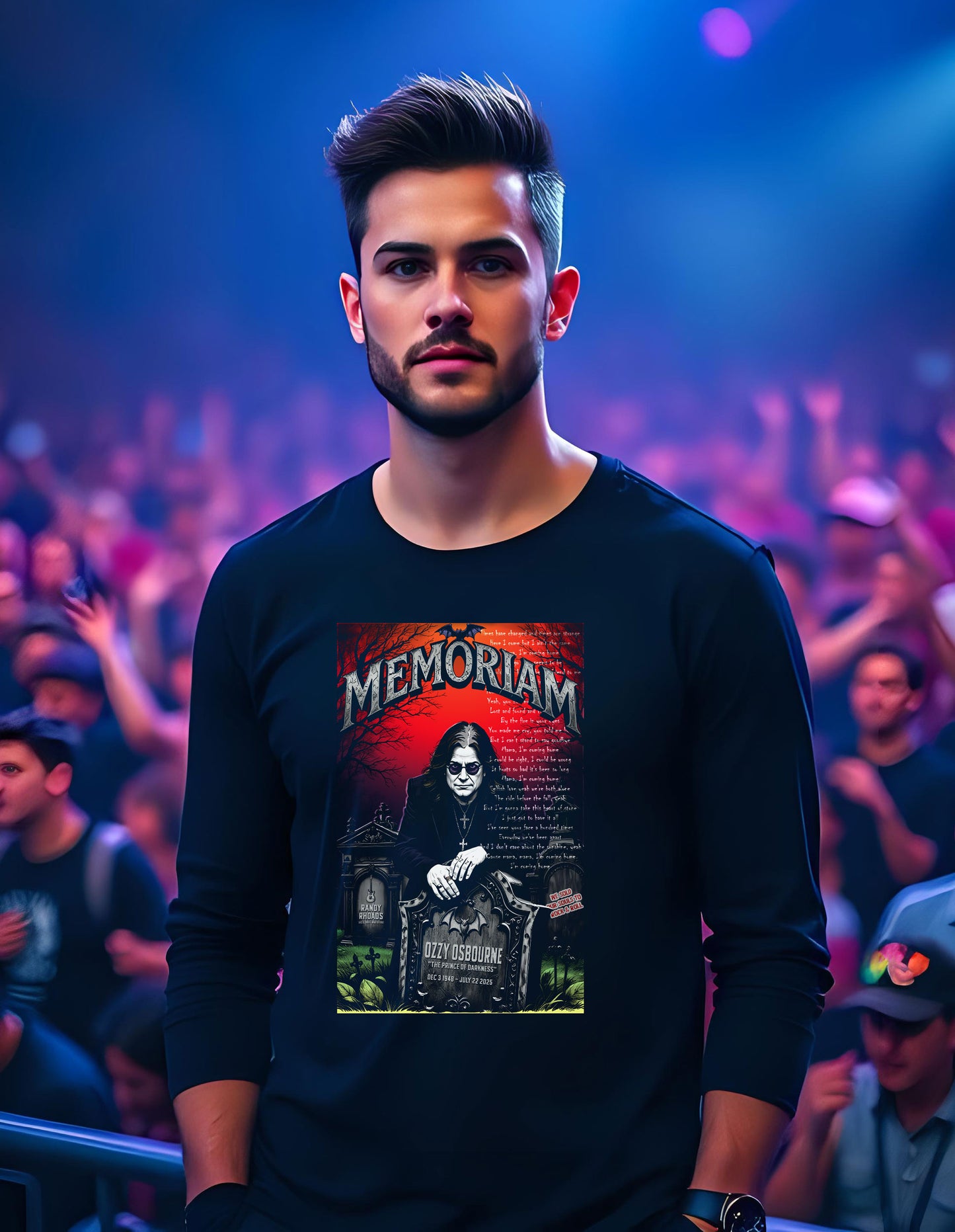 Ozzy Osbourne Memoriam Long Sleeve Tee, Black Band Tee, Rock and Roll T-Shirt, Music Concert Apparel, Goth Clothing