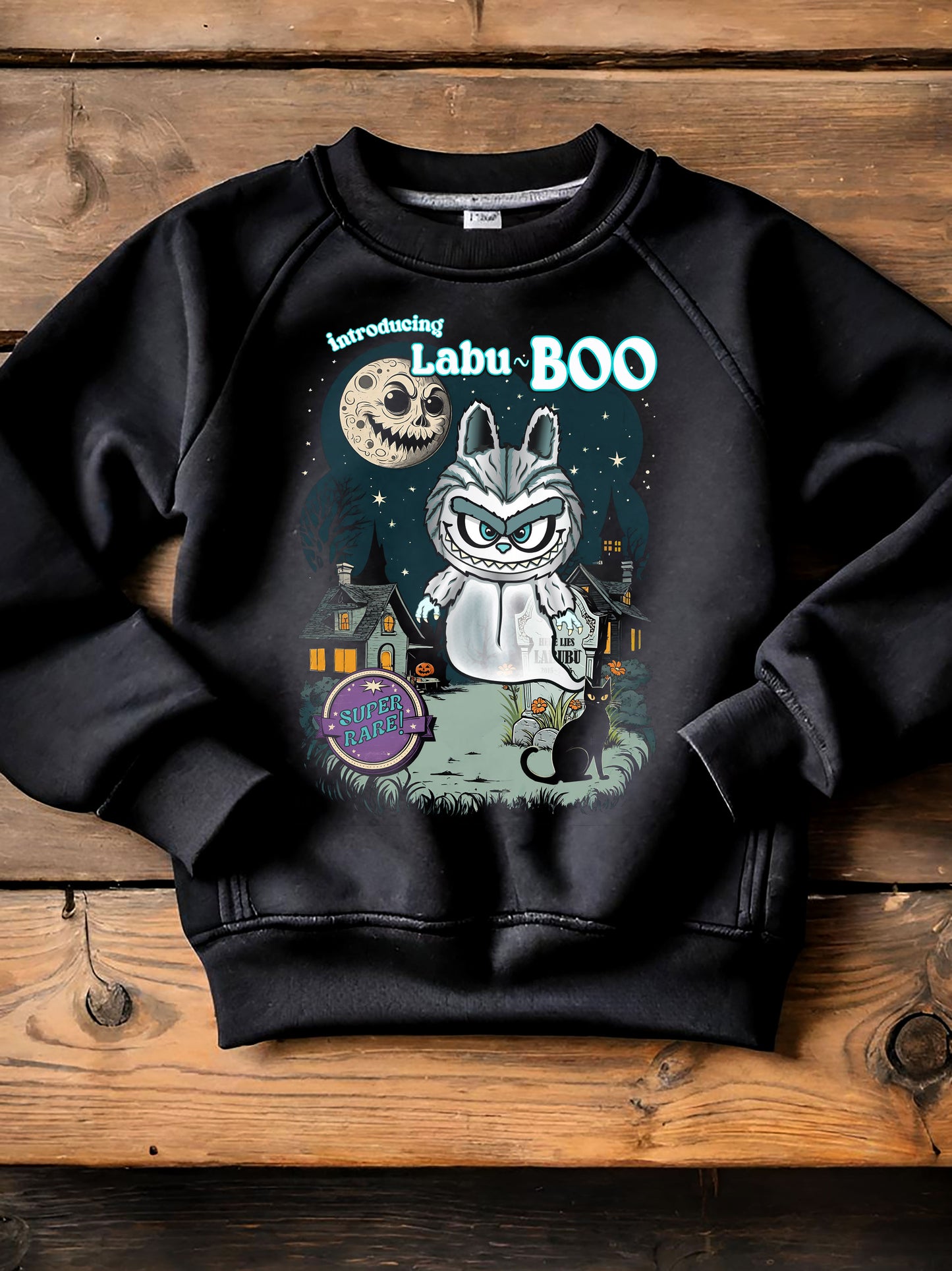Youth Crewneck Sweatshirt, Labu Boo Kids Ghostly Halloween Vintage Cartoon Sweatshirt, Spooky and Charming Shirt, Halloween Artwork, Unique
