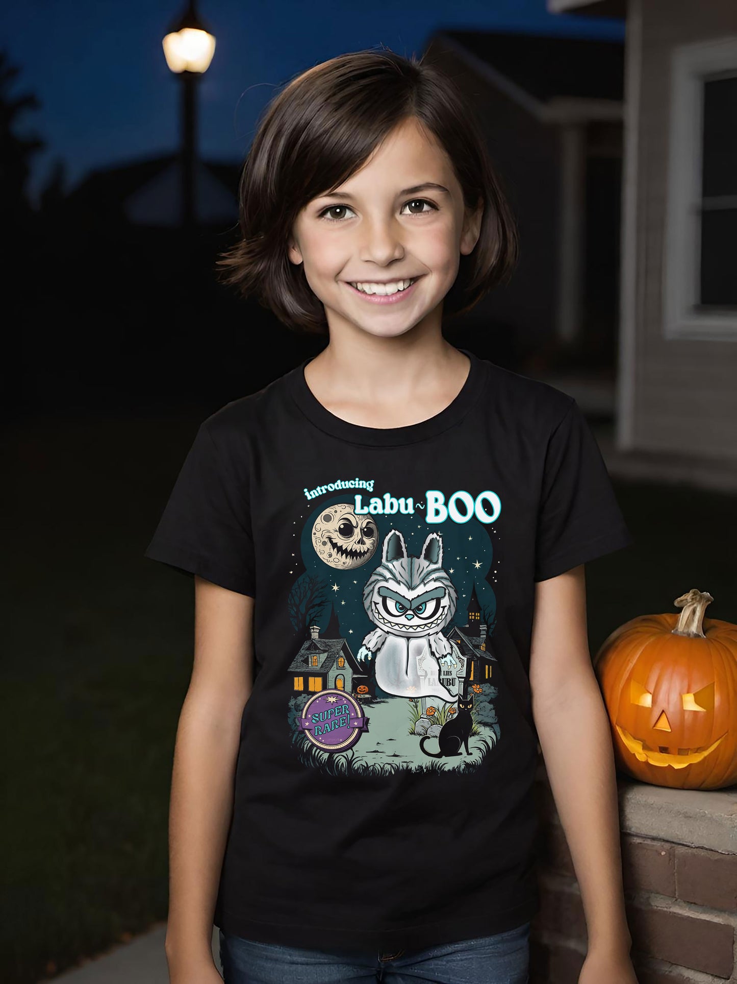 Labu Boo Kids Tee, Halloween Ghostly Labu-Boo Cartoon Shirt for Boys and Girls, Spooky and Charming Halloween Costume, Vintage Style Tee,