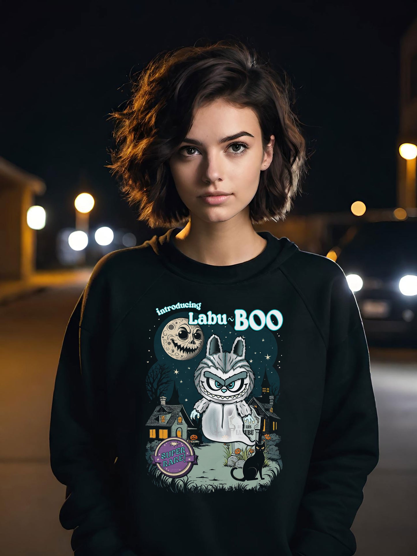 Labu-Boo Unisex Sweatshirt, Ghostly Vintage Cartoon Design, Halloween Shirt, Spooky and Charming Apparel, Unique Quirky Clothing