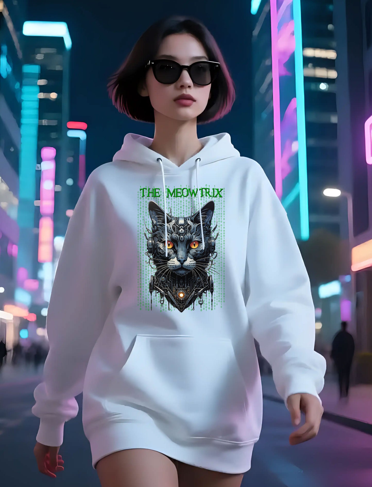Matrix Cat Parody Hoodie, Meowtrix Design for Cat Lovers, Movie Fans, Funny Hooded Sweatshirt, Gift for Neo Fans, Casual Outfits