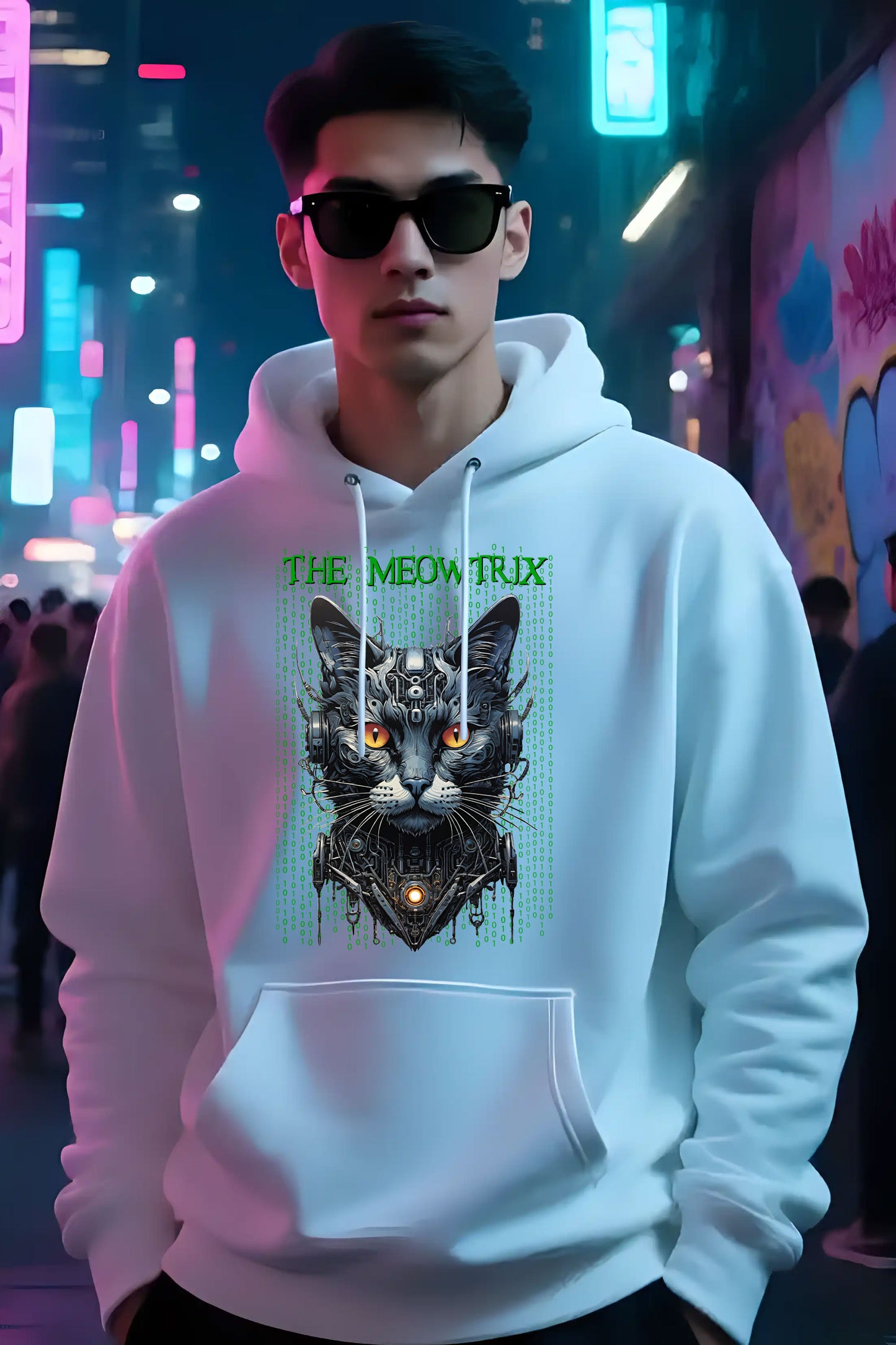 Matrix Cat Parody Hoodie, Meowtrix Design for Cat Lovers, Movie Fans, Funny Hooded Sweatshirt, Gift for Neo Fans, Casual Outfits