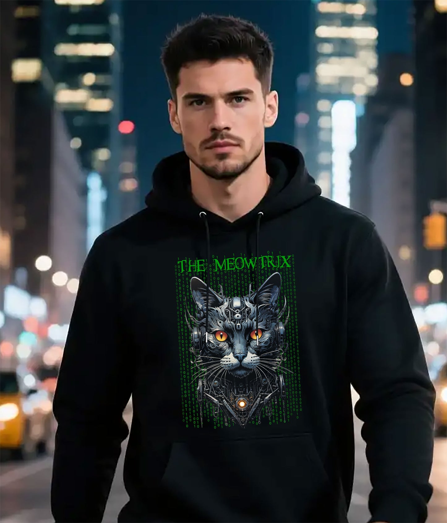 Matrix Cat Parody Hoodie, Meowtrix Design for Cat Lovers, Movie Fans, Funny Hooded Sweatshirt, Gift for Neo Fans, Casual Outfits