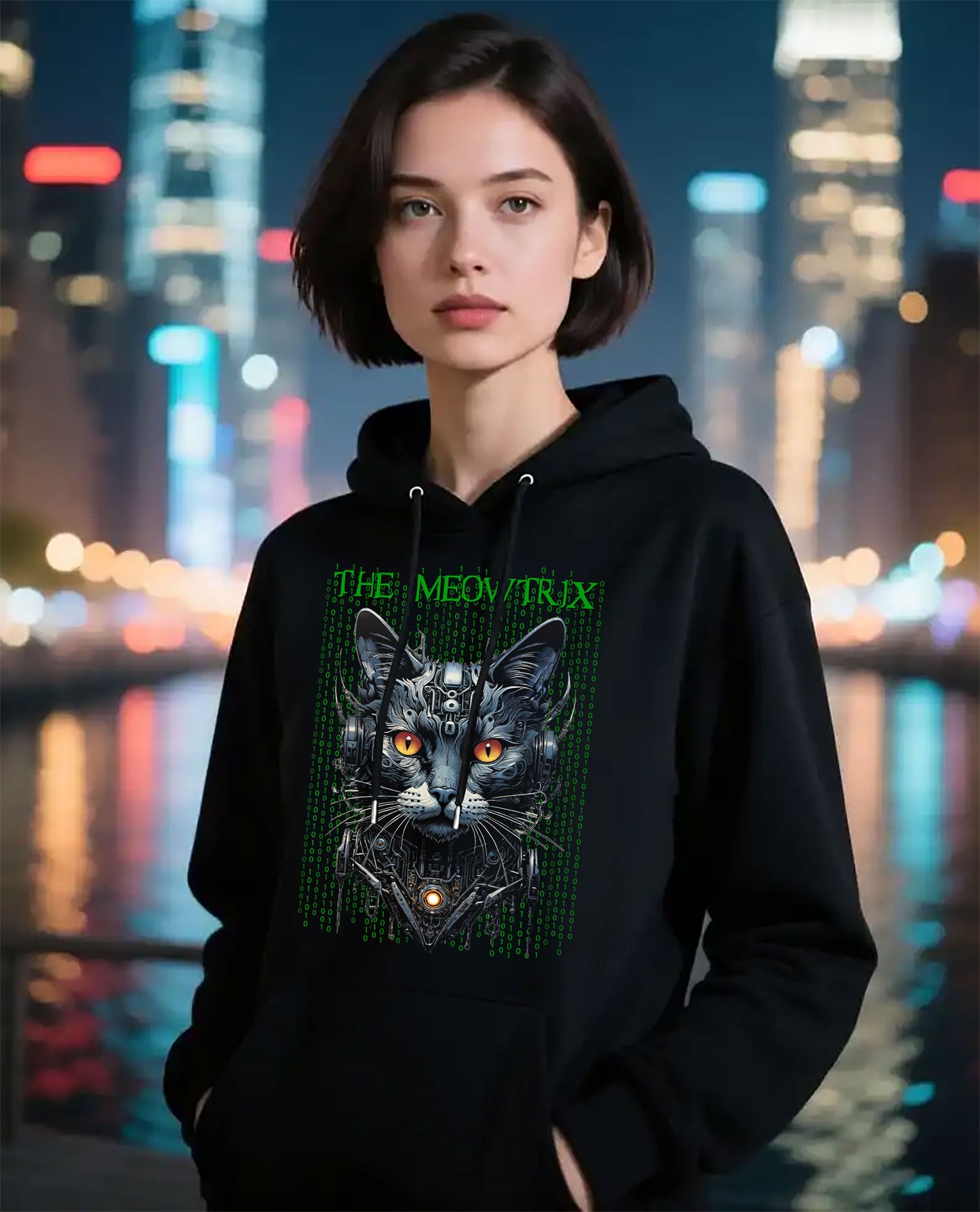 Matrix Cat Parody Hoodie, Meowtrix Design for Cat Lovers, Movie Fans, Funny Hooded Sweatshirt, Gift for Neo Fans, Casual Outfits