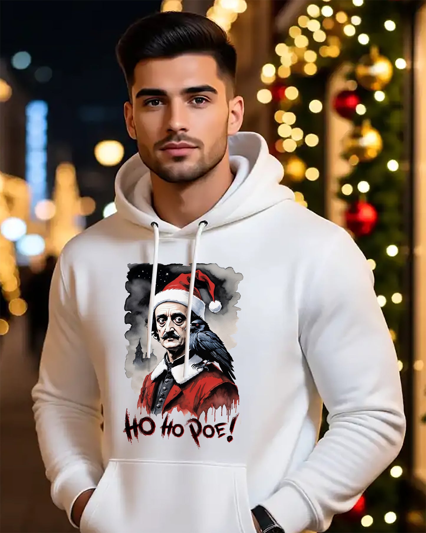 Edgar Allen Poe Santa Hoodie – 'Ho Ho Poe!' Gothic Christmas Sweatshirt