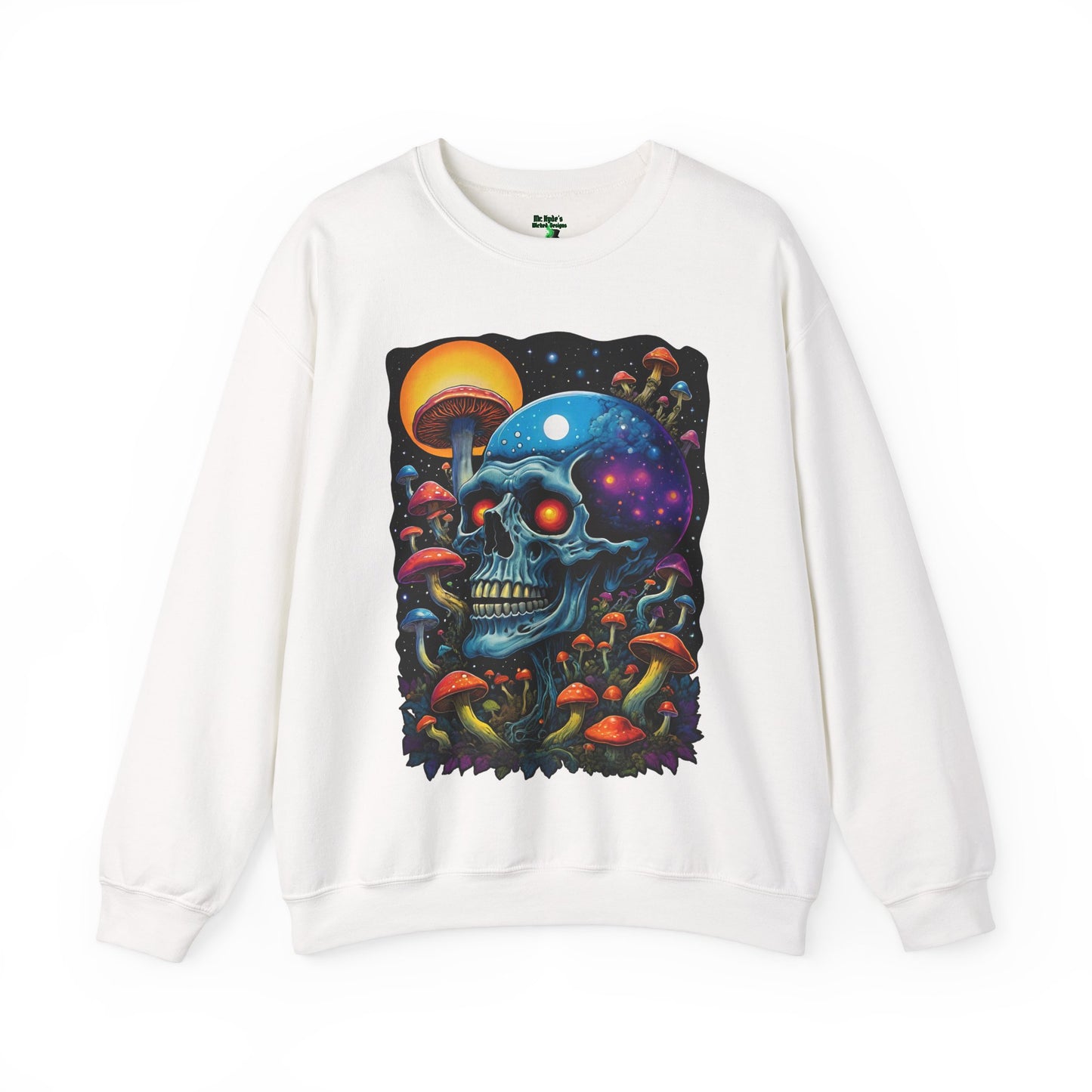 Cosmic Skull Sweatshirt, Unisex Crewneck for Astrology Lovers, Surreal Art Gift, Grunge Aesthetic, Festival Wear, Mushroom Vibes