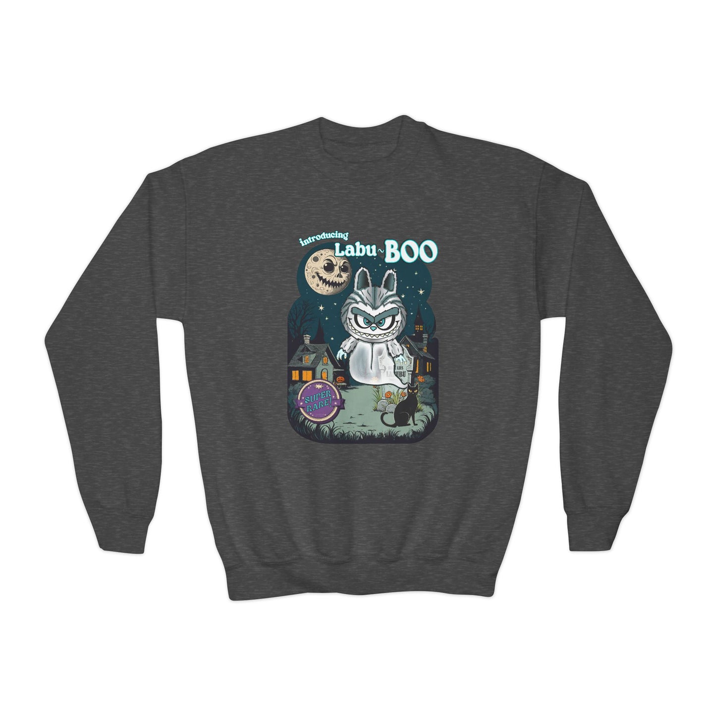 Youth Crewneck Sweatshirt, Labu Boo Kids Ghostly Halloween Vintage Cartoon Sweatshirt, Spooky and Charming Shirt, Halloween Artwork, Unique