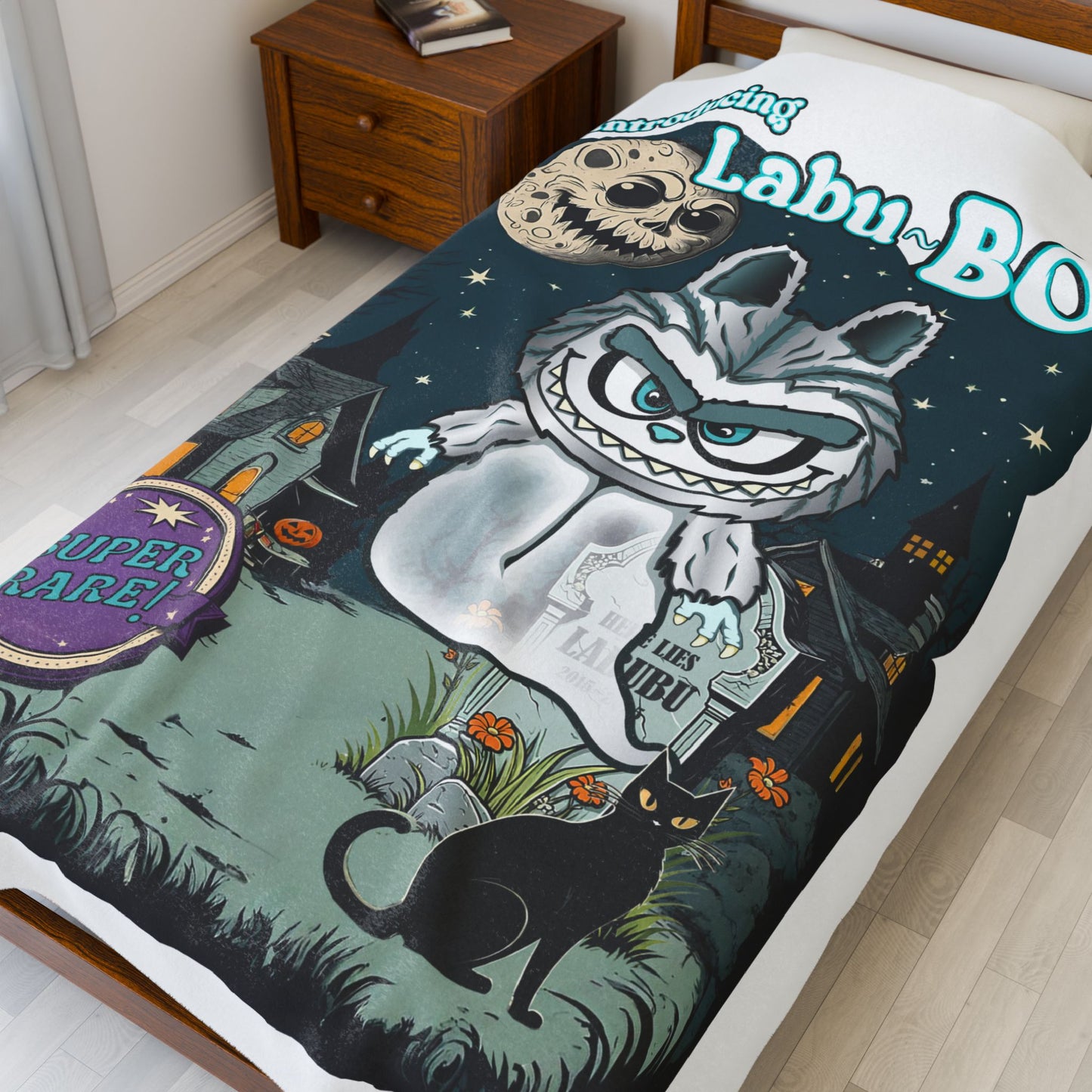 Labu-Boo Velveteen Blanket - Spooky and Charming Halloween Throw, Soft Unique Blanket, Vintage Cartoon Style Design