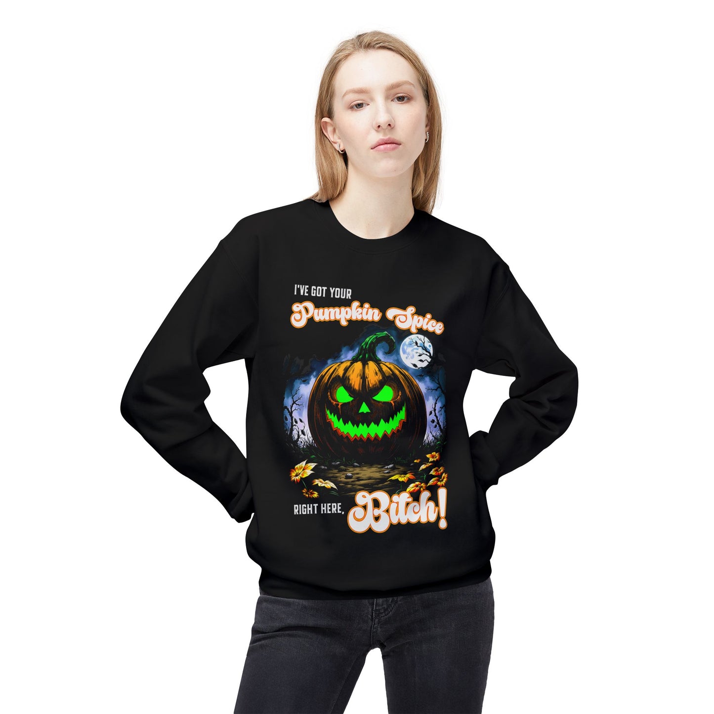 Halloween Jack-o'-Lantern Sweatshirt, Autumn Fun Crewneck Jumper, Pumpkin Spice Fall Top, Festive Halloween Clothing, Funny Halloween