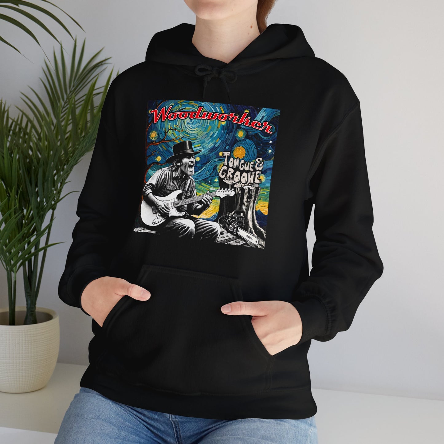 Vintage-Inspired Unisex Hooded Sweatshirt - Tongue & Groove Design